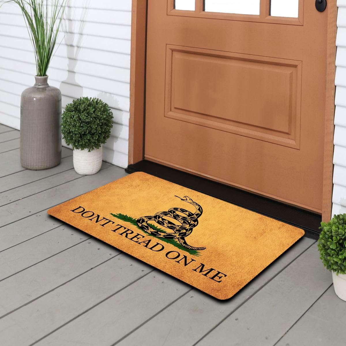 Funny Doormat for Front Door - 23.6x15.7 Inch Non-Slip Welcome Mat with 'Don’t Tread On Me' Design - Durable Indoor/Outdoor Entryway Rubber Mat