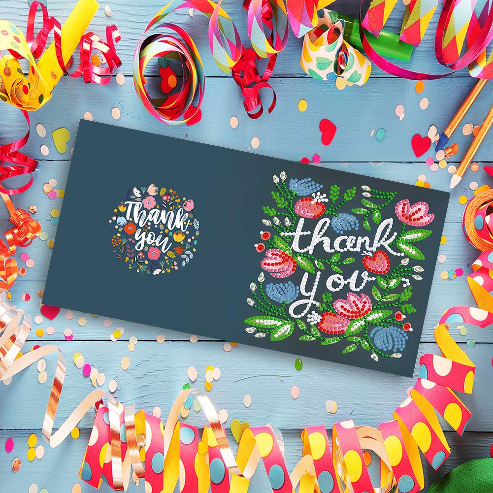 ycyingcheng DIY Diamond Painting Greeting Cards Birthday Thanks Embroidery Postcard, Rhinestone Mosaic Handwork Home Wall Art Gift Decoration, 12PCS