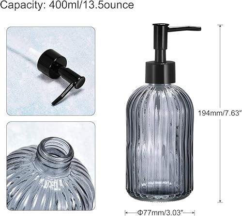 Miniatura 2 de uxcell Dispensador de jabón - Dispensador de jabón de manos de vidrio de 13.5 onzas con bomba negra para cocina y baño, color gris