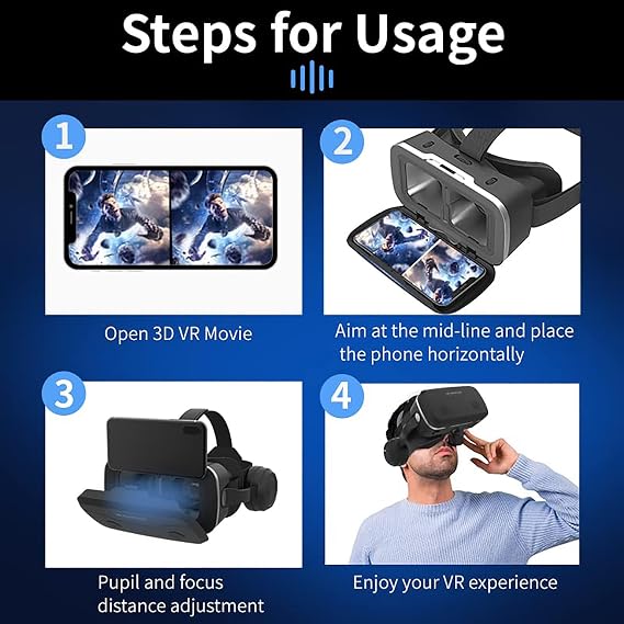 3D Virtual Reality Headset, VR Headset Glasses, All-in- Virtual Reality Headsets for Mobile Phones Compatible with Smartphones and Other Mobile Devices, 4.7-7.2 Inch Screens, 100° FOV,White