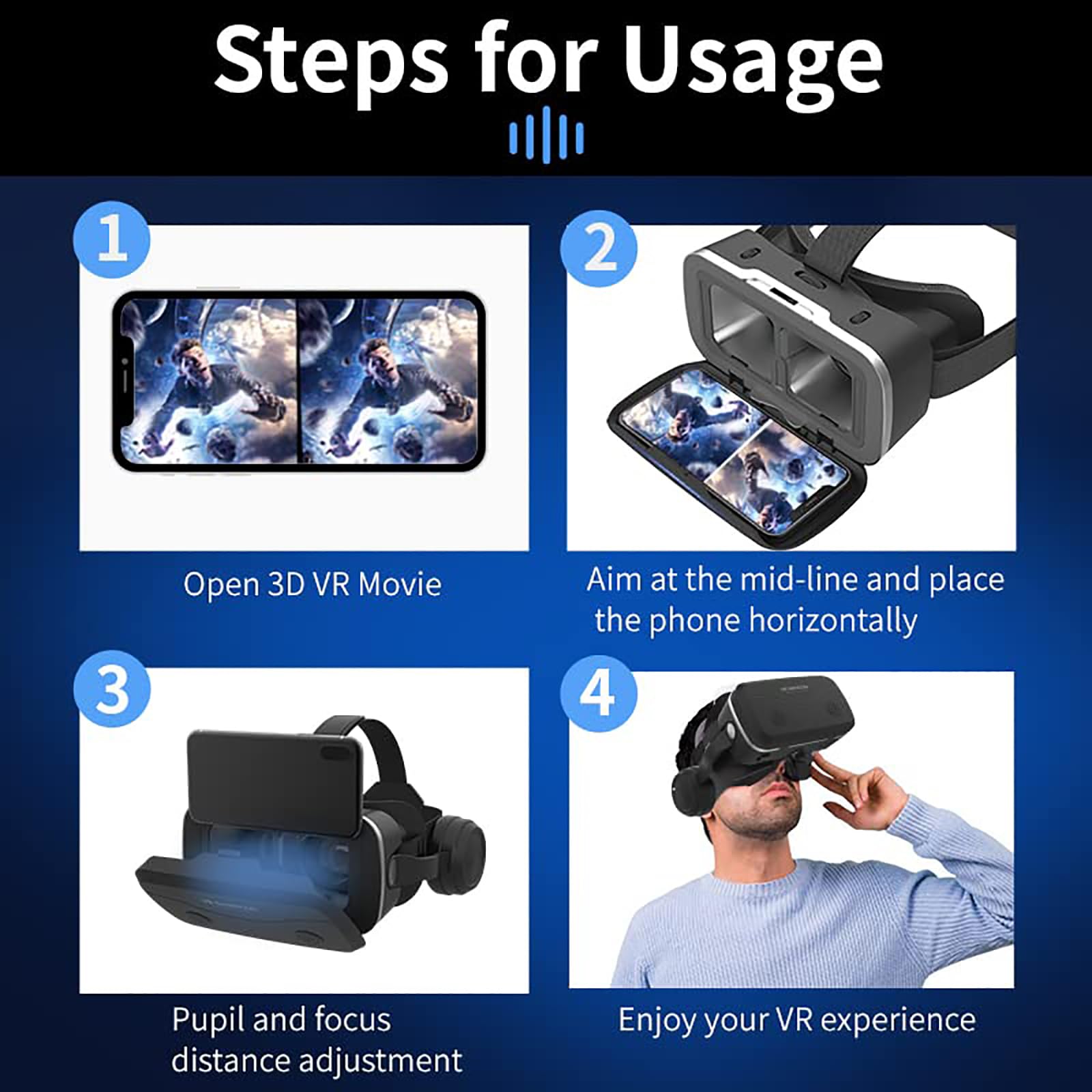Visore VR per Smartphone, Occhiali per Realtà Virtuale con Lenti HD Anti-Luce Blu Compatibili con Smartphone 4,7-7,2 Pollici Occhiali per Realtà Virtuale per Film Serie TV E Videogiochi,White