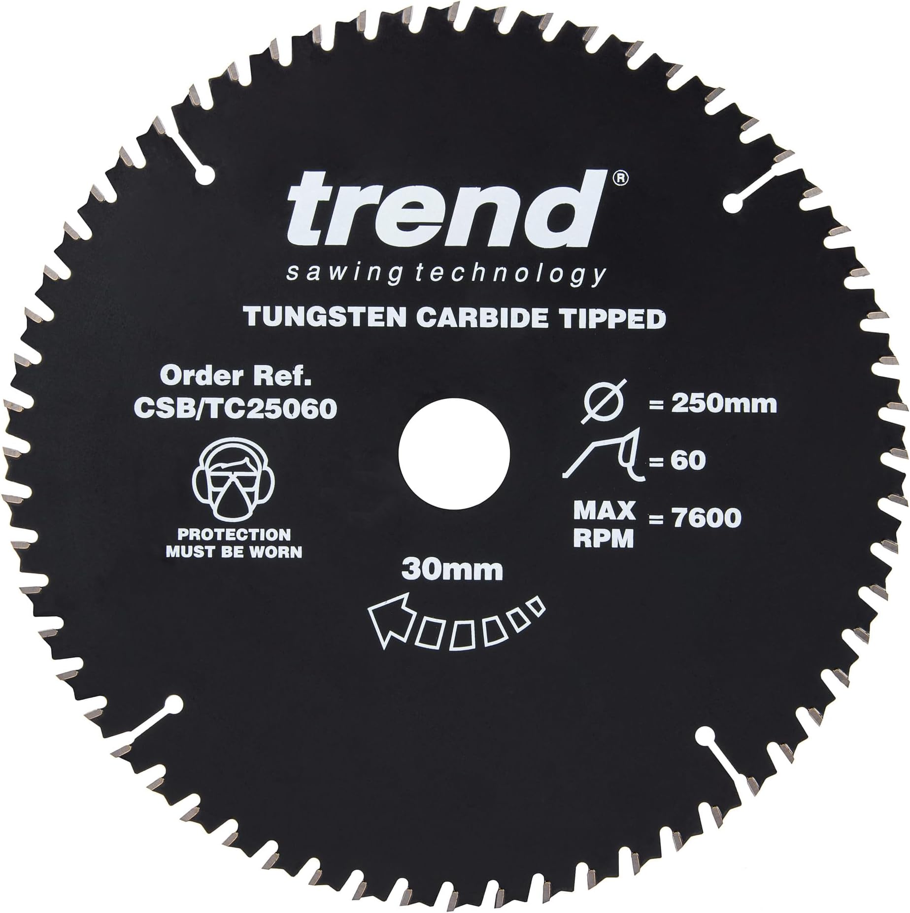 Trend CSB/TC25060 Craft Pro PTFE Coated TCT Circular Saw Blade, 250mm x 60 Teeth x 30mm Bore, Tungsten Carbide Tipped