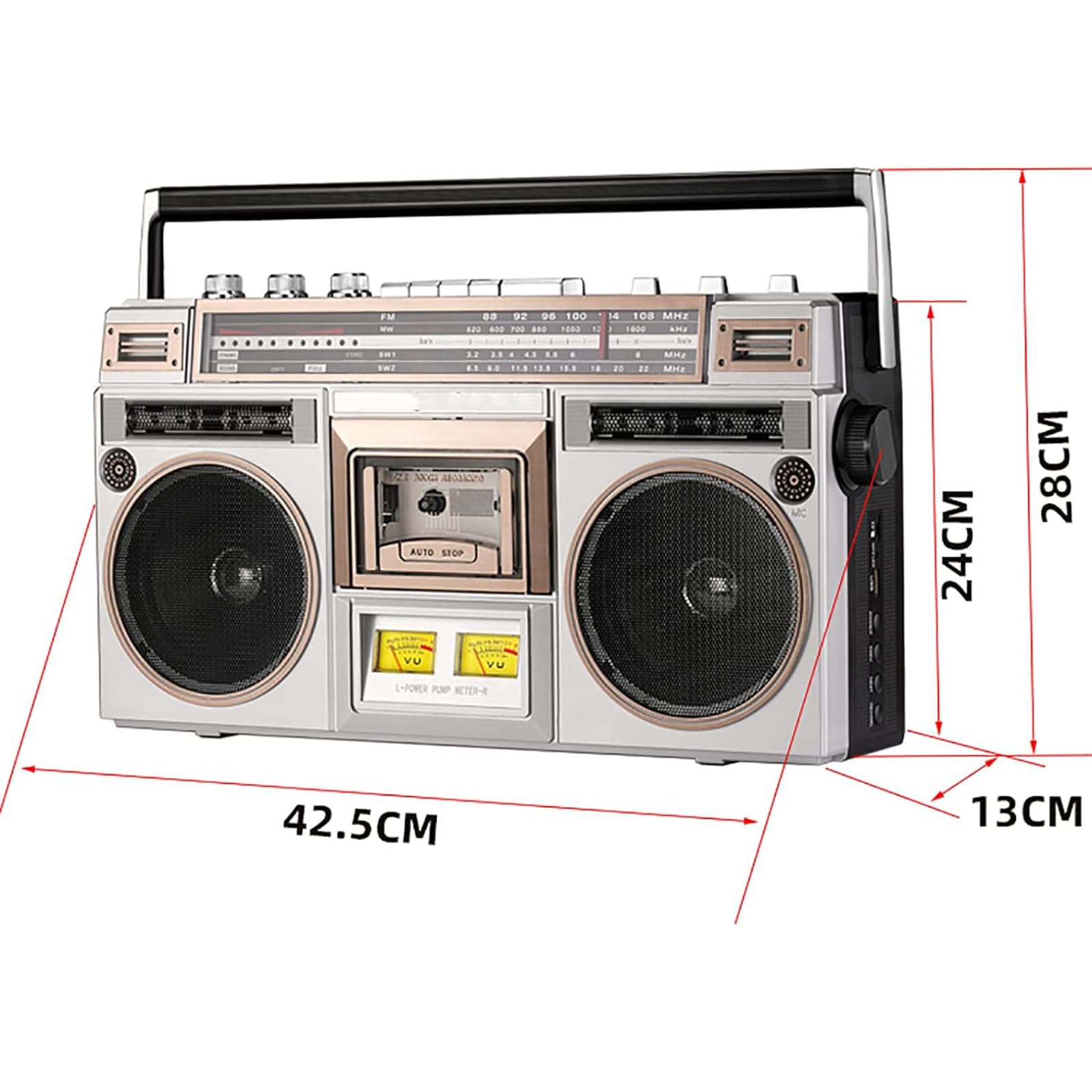 Registratore Portatile Per Cassette, Lettore CD, Boombox Bluetooth Retrò Anni '80 Con Radio AM/FM, Converte Cassette In USB/SD, Supporta Ingresso SD/USB, Per Viaggi In Famiglia