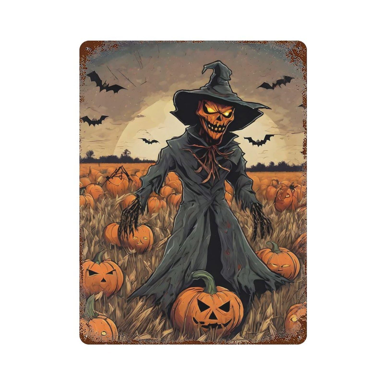 Scarecrow 15.7"x11.8" Weathered Tin Sign, Rustic Home Decor for Living Room, Hallway And Home Decor