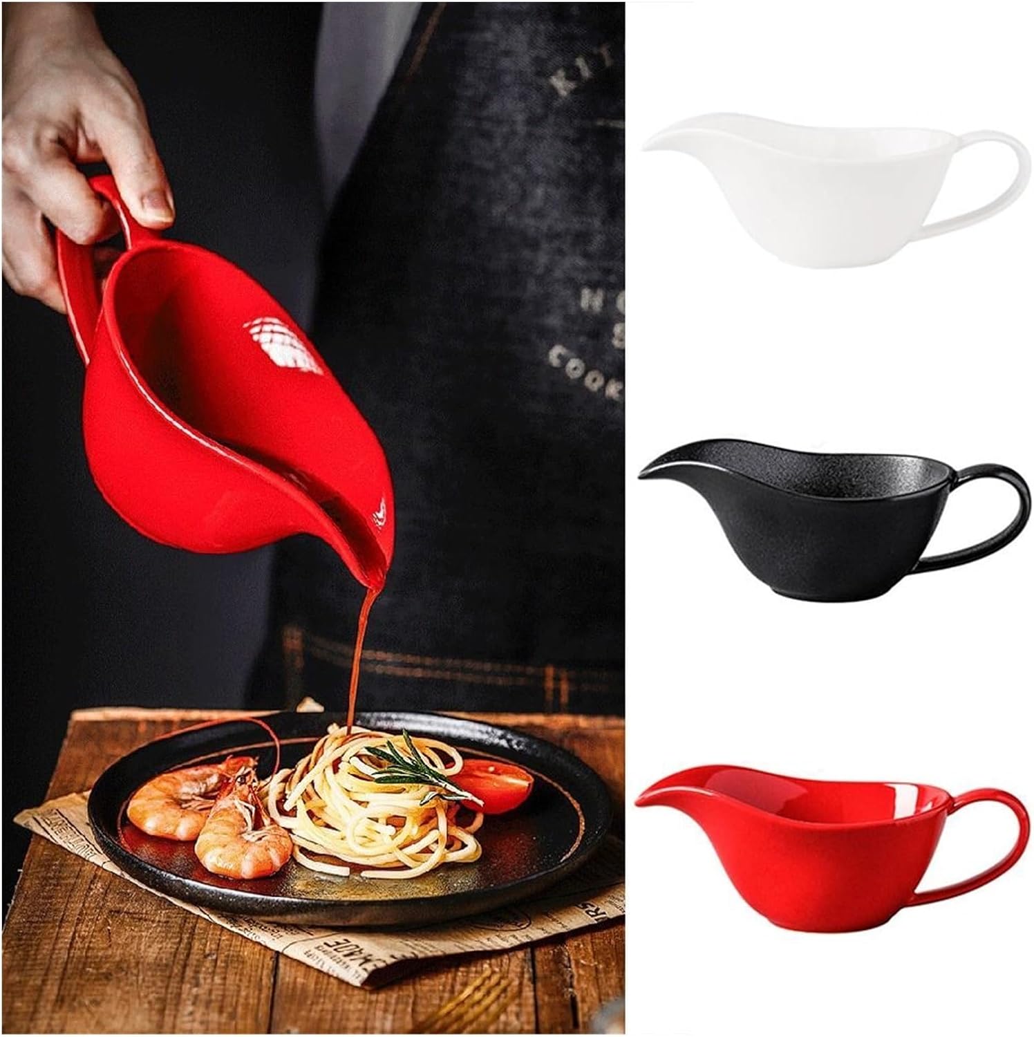 Gravy Boat Ceramic Gravy Boat Easy Pour Gravy Boat Portable Gravy Jug with Smooth Handle Porcelain Sauce Boat for Salad Dressing Broth Custard Cream Sauce Jug(Black)