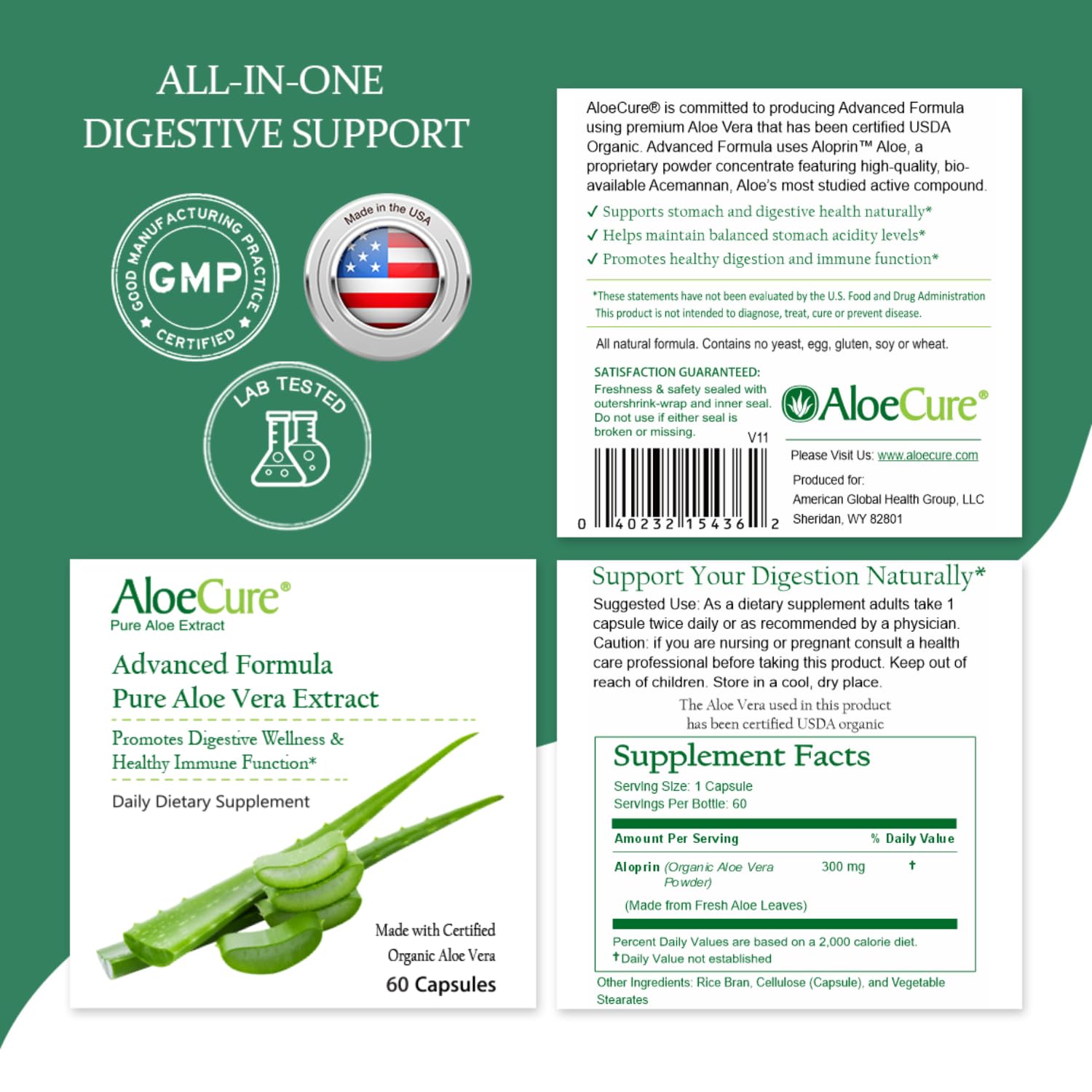 Aloe Vera Capsules Organic Aloe Stomach Acid Buffer 60ct x 3btls — Amazon image 6