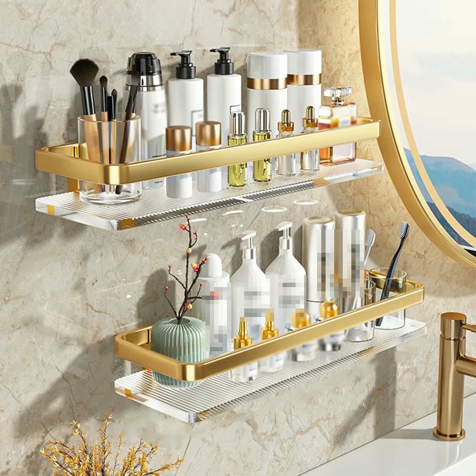 DJVHSRI Transparent Acrylic Floating Shower Caddy - Wall-Mounted Shelf with Towel Rack Multifunctional Bathroom Kitchen Storage Nizer for