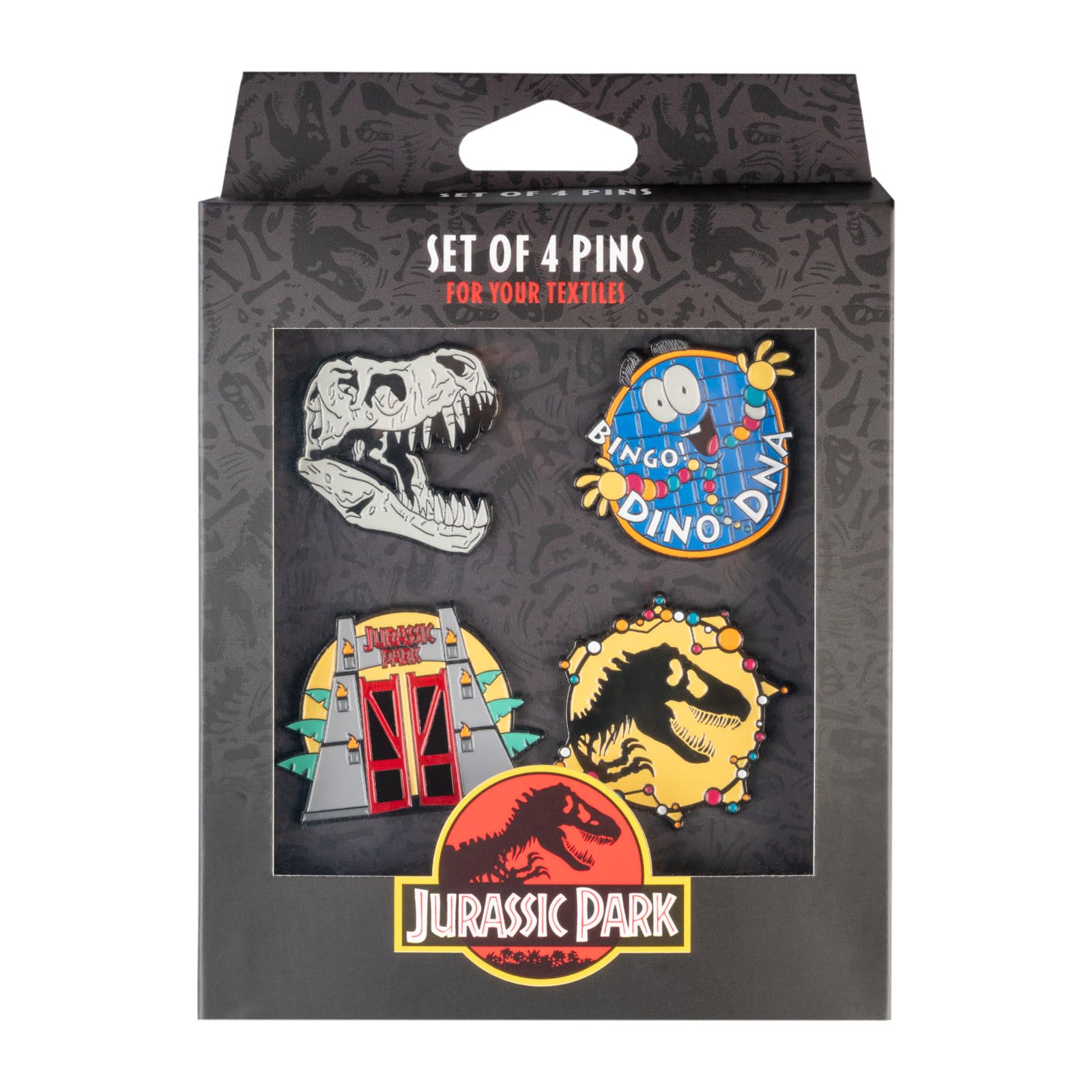 Grupo Erik Set Of 4 Pins - Jurassic Park Merchandise | Enamel Pins, Cute Pin Badges | Jurassic Park Gifts Under 15 Pounds, Funny Gifts For Friends