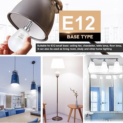 Miniatura 8 de Ajuns Bombillas LED para ventilador de techo de 40 W equivalentes a 120 V E12, bombilla LED para candelabro de 5 W, luz diurna blanca de 5000 K,