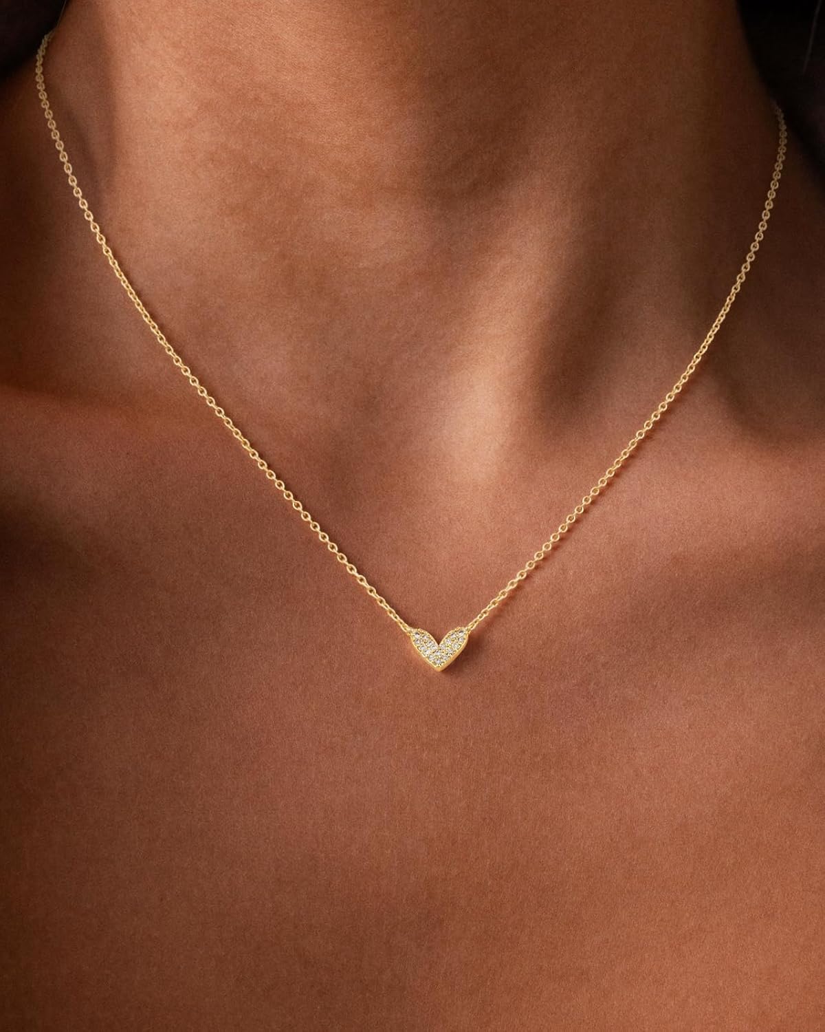 Heart Necklaces for Women Dainty 14k Gold Plated Non Tarnish Cz Diamond Pendant Necklace Cute Simple Small Pave Heart Chocker Necklace for Women Gift 14 16 18inch - Image 6