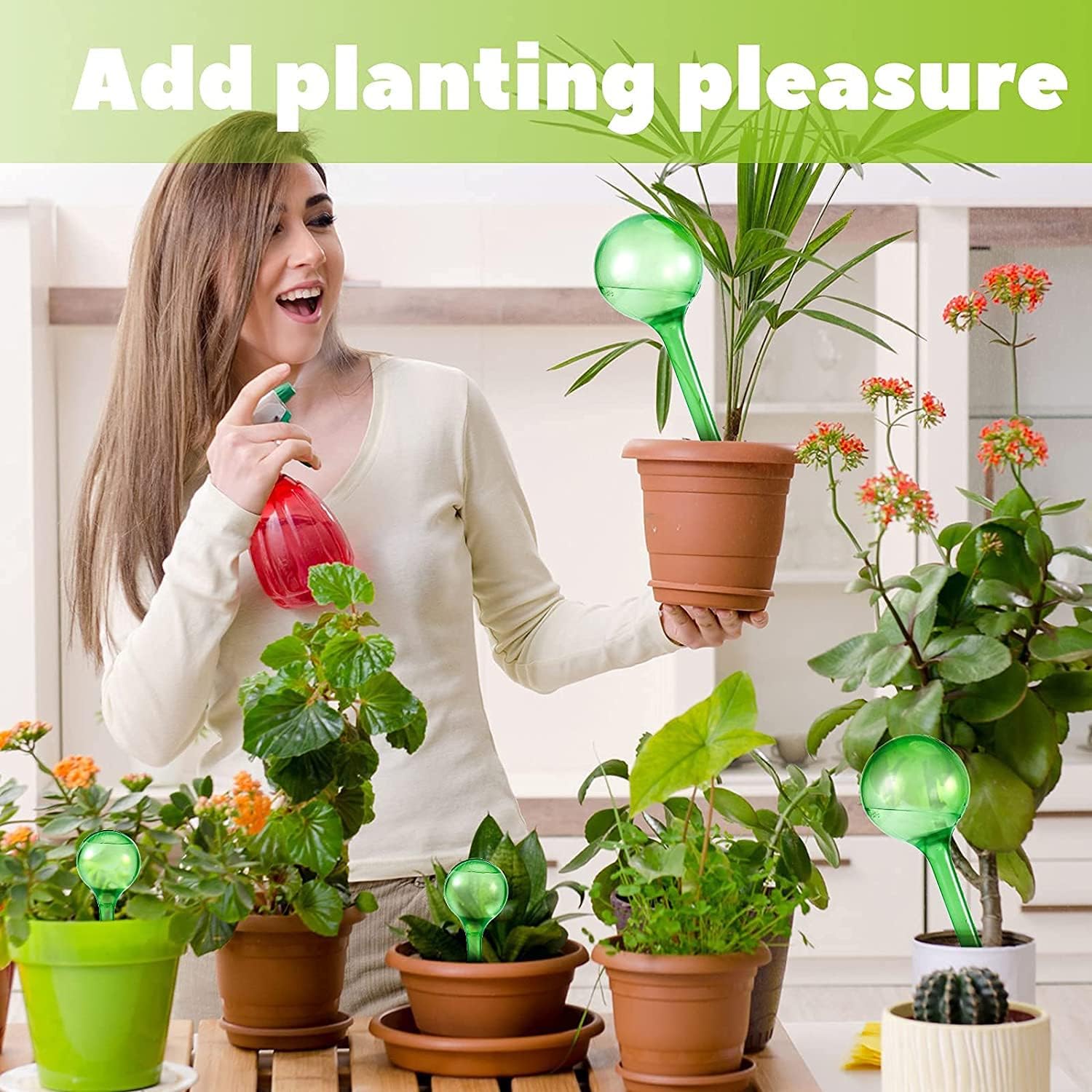 Lot de 18 boules d'irrigation pour plantes, petites plantes, 13 x 5 cm, boules d'irrigation, boules d'irrigation, pour l'intérieur et l'extérieur, vert + transparent