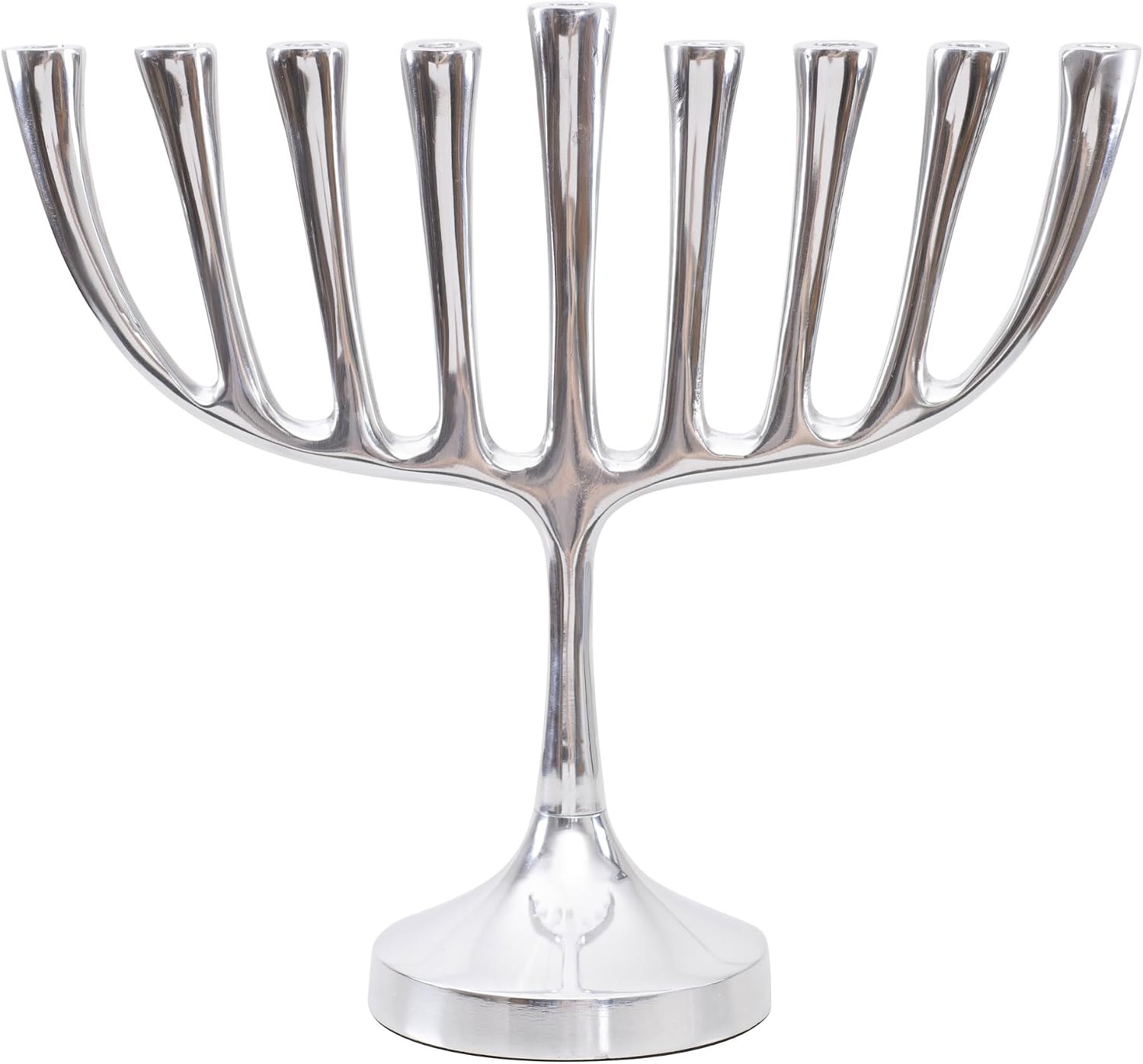 Yair Emanuel Modern Menorah Polished Aluminum Hanukkah Menorah Fluid Sculptural Design - Contemporary Judaica Chanukia Judaica Gift (9.8" HHF-2)