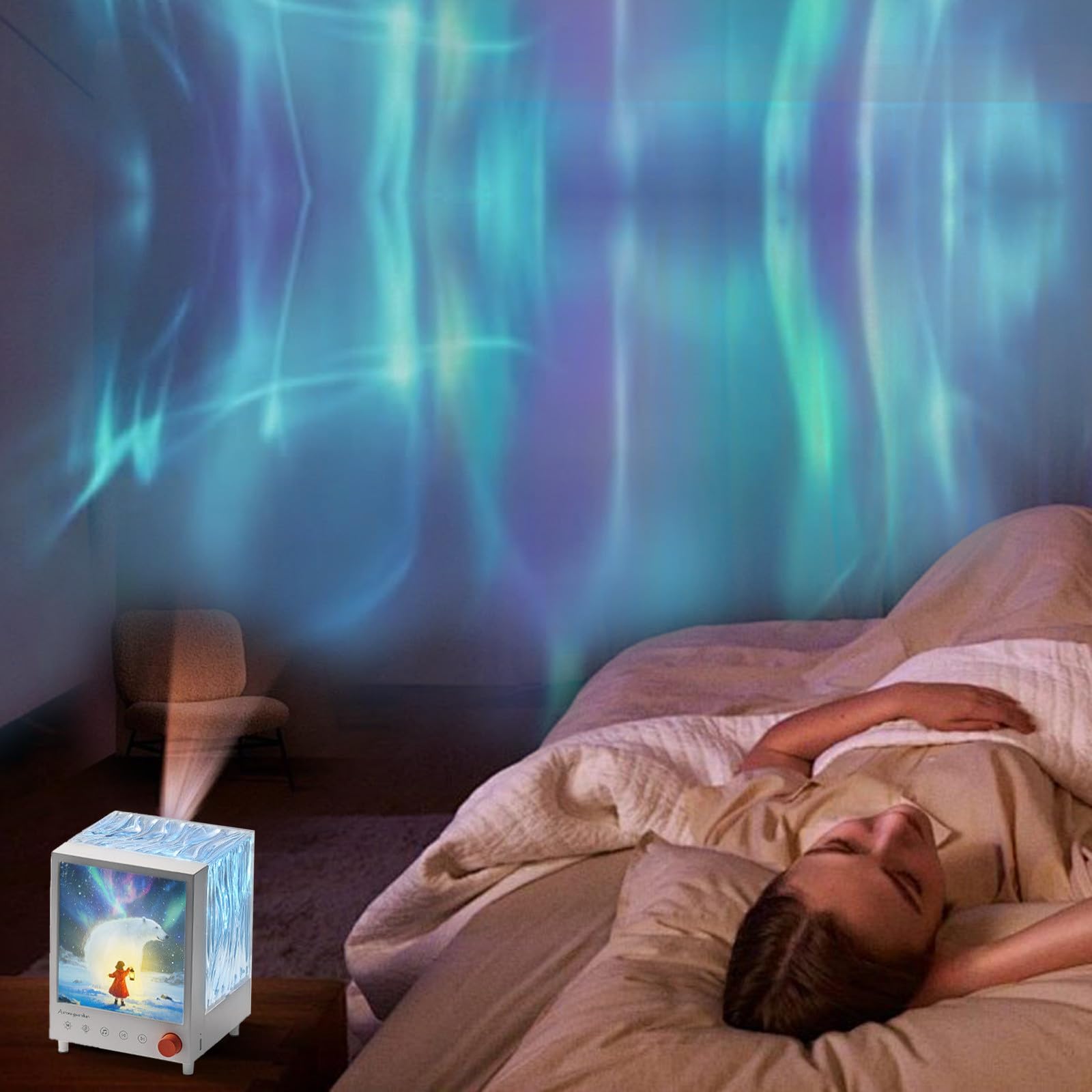 Proiettore Luci Proiettore Luce Notturna Proiettore per Camera da Letto Costruito in Blu Dente 4 Modalità di Luce e 3 Temi Suoni Rumore Bianco per Casa Relax Party Musica 062082