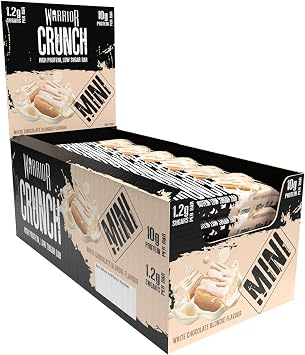 Warrior Crunch Mini Snacksize   Protein Bars   9g+ Protein Per Bar   Low Carb, Low Sugar Snack   24 Pack x 32g White Chocolate Blondie