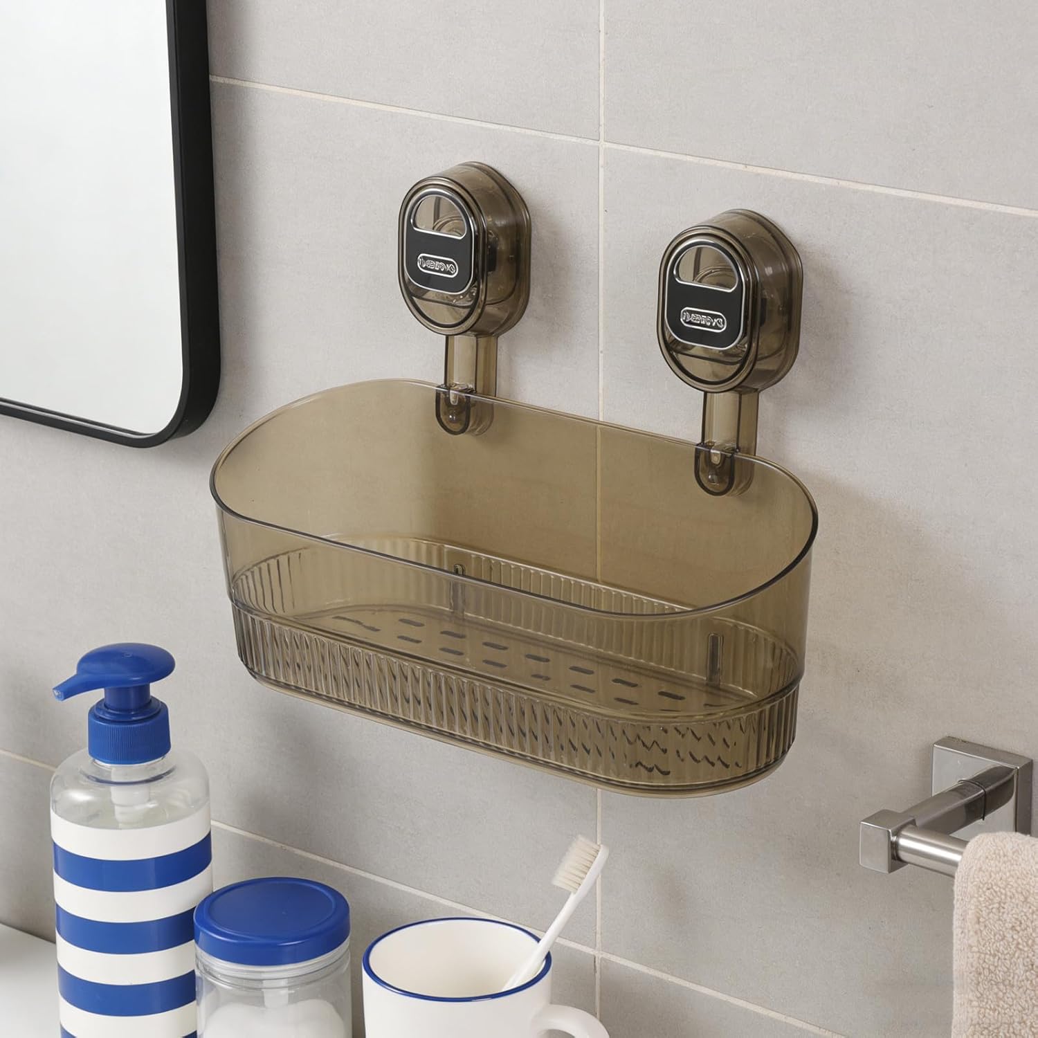 2pcs Suction Cup Shower Shelf - Acrylic No-Drill Bathroom Organizer - Reusable Wall-Mounted Storage Rack for Shampoo Soap and Bath Accessories