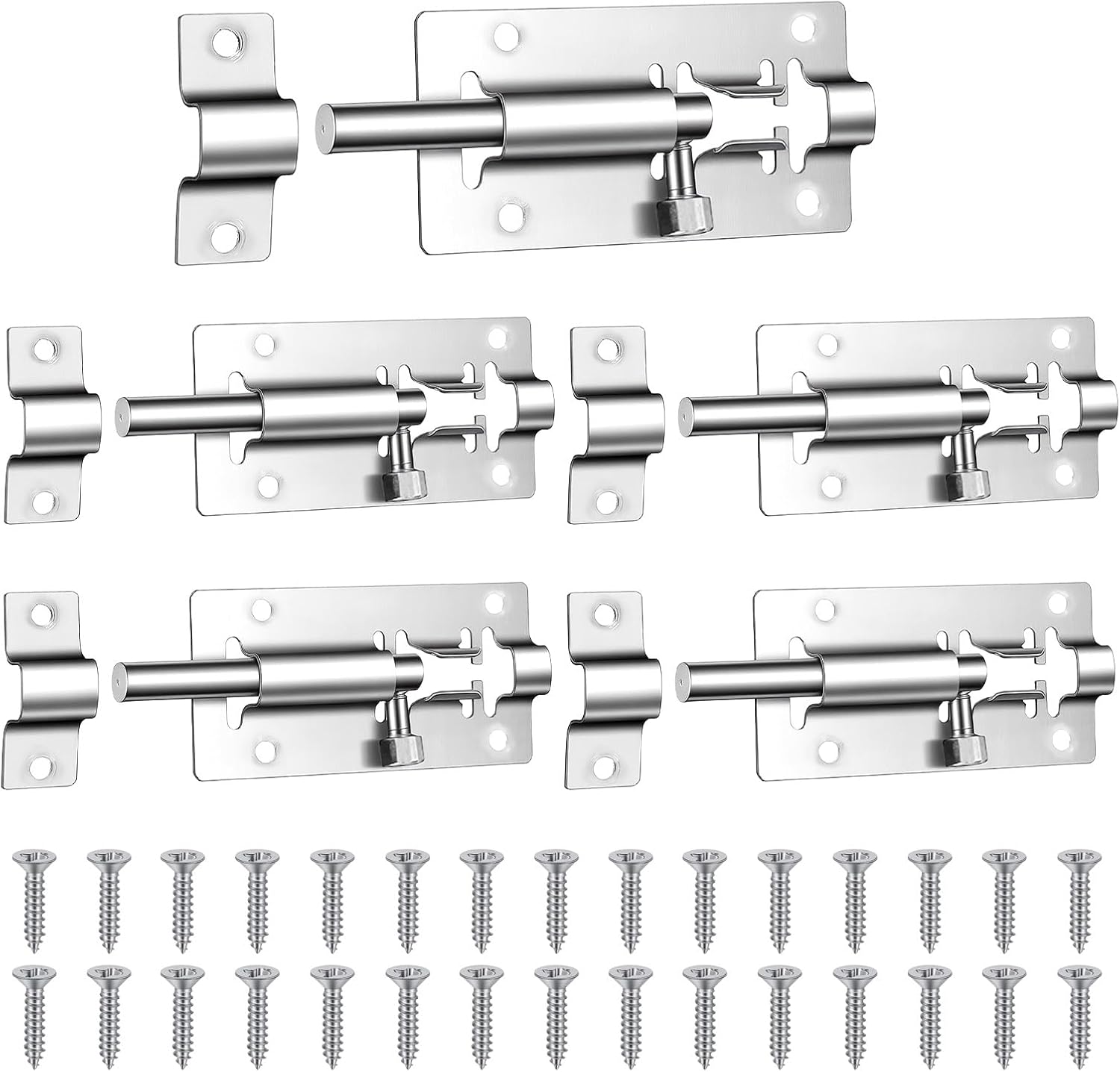 5 Packs Slide Bolt Latch, 3 in Stainless Steel Slide Latch Lock, Barrel Bolt Heavy Duty with 30 Pack Screws for Fence, Door Locks