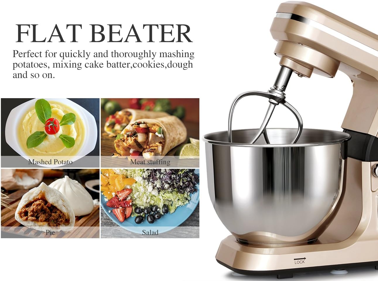 Review MURENKING Stand Mixer,5.3-Qt & 500W & 6+P Speed MK36 Tilt-Head Kitchen Electric Food Mixers Home Baking Dough Machine with Accessories (Champagne)