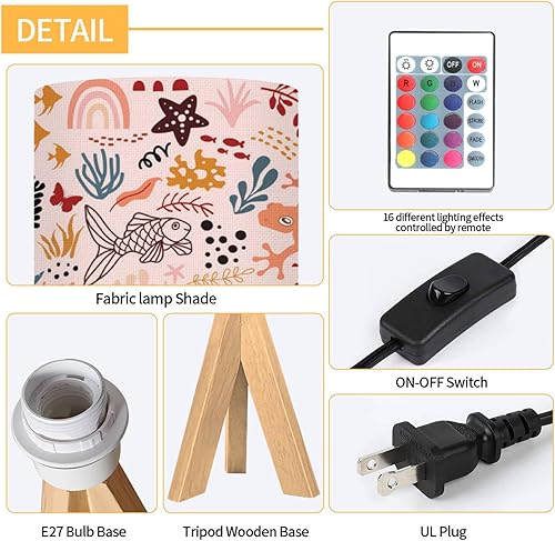 Miniatura 5 de Lámpara de mesa con trípode, diseño de garabatos, moderna, regulable, lámpara de escritorio, base de madera, pantalla de tela para habitación de