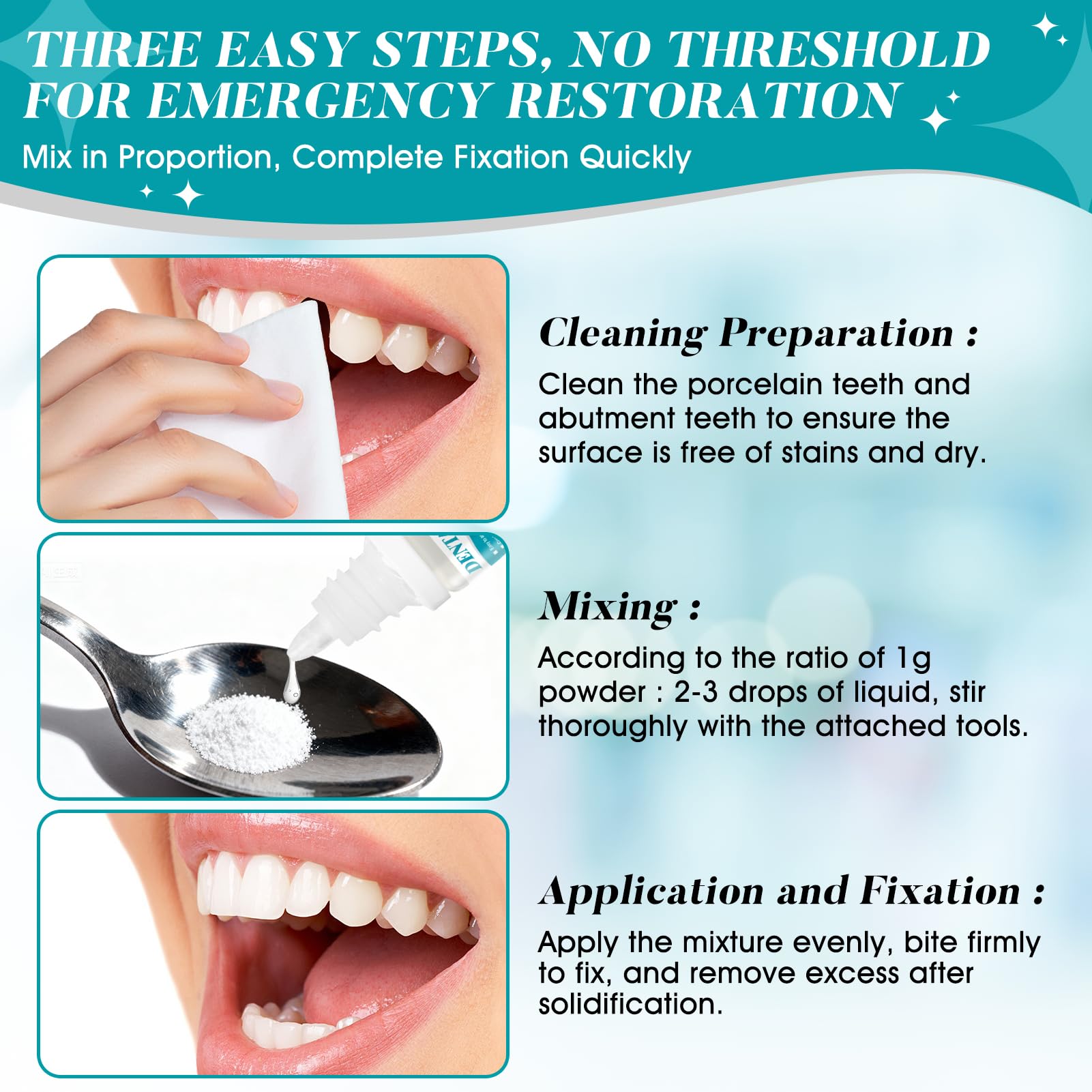 Cemento Dental Adhesivo para Caries Empastes Puentes Coronas Rellenos Secado Rápido 4 Piezas