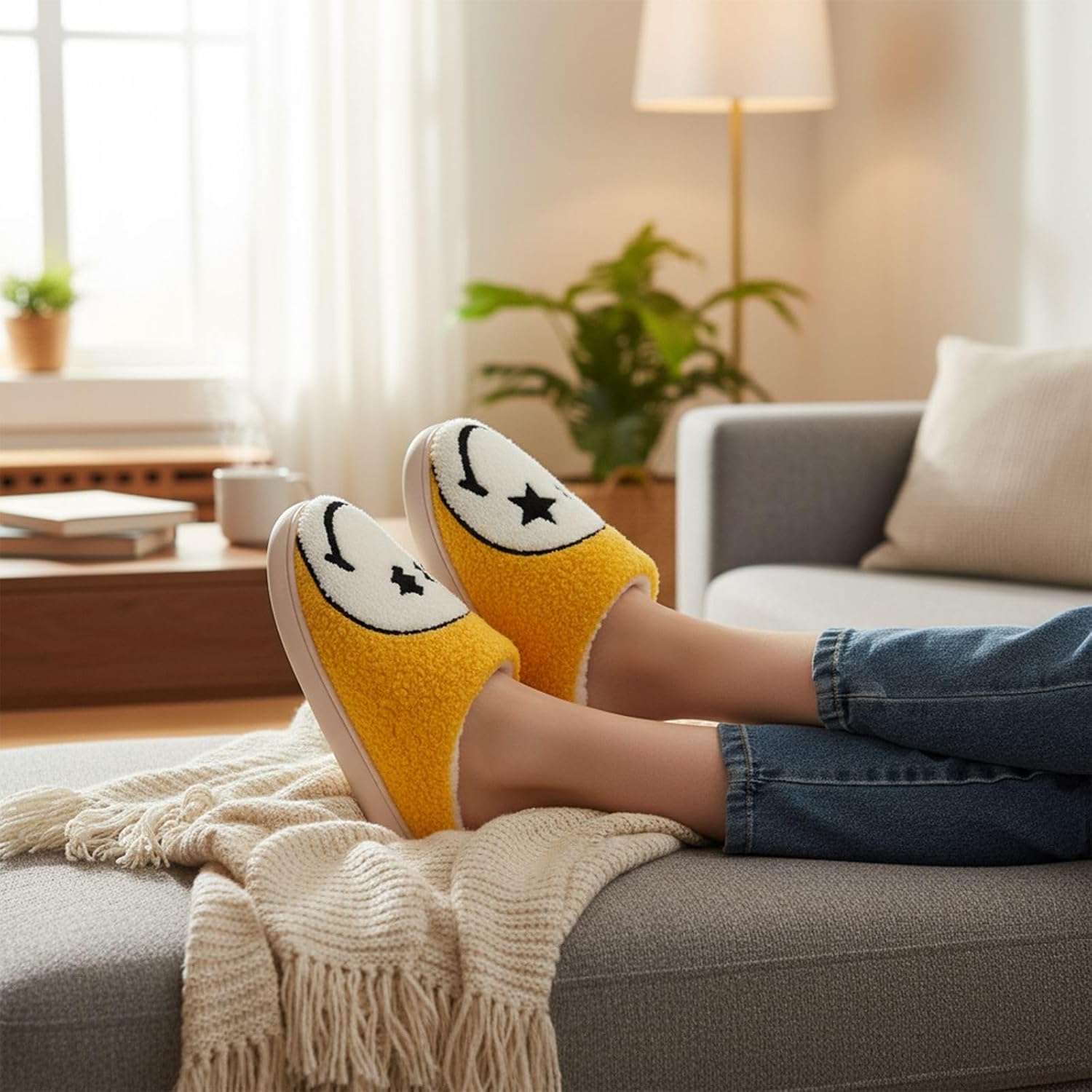 Cute Smiley Face Slippers for Kids Boys Girls Winter Warm Fluffy House Shoes Kids' Fuzzy Slippers with Memory Foam Non-Slip Indoor Outdoor Slip On Funny Unisex Toddler Footwear
