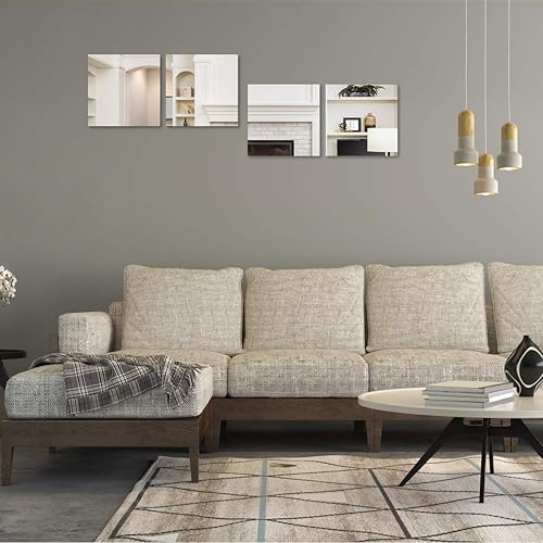 Miniatura 4 de Lamoutor 32 hojas de espejo flexibles, azulejos de espejo cuadrados, adhesivos de pared autoadhesivos para decoración del hogar