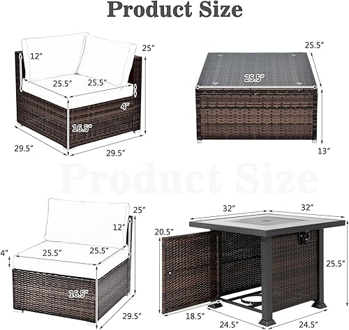 Miniatura 9 de Tangkula Juego de muebles de patio de 7 piezas con mesa de hoguera, 50,000 BTU de 32 pulgadas con cubierta impermeable, juego de mimbre de patio