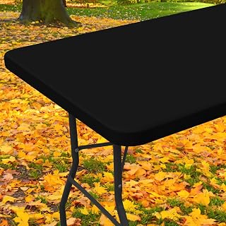 Spandex 4 Foot Rectangle Table Cloth, Elastic Fitted Tablecloths for Picnic, Stretch Washable Patio Table Cover for Outdoor, Camping, Banquet and Parties (Black, 30"x48")