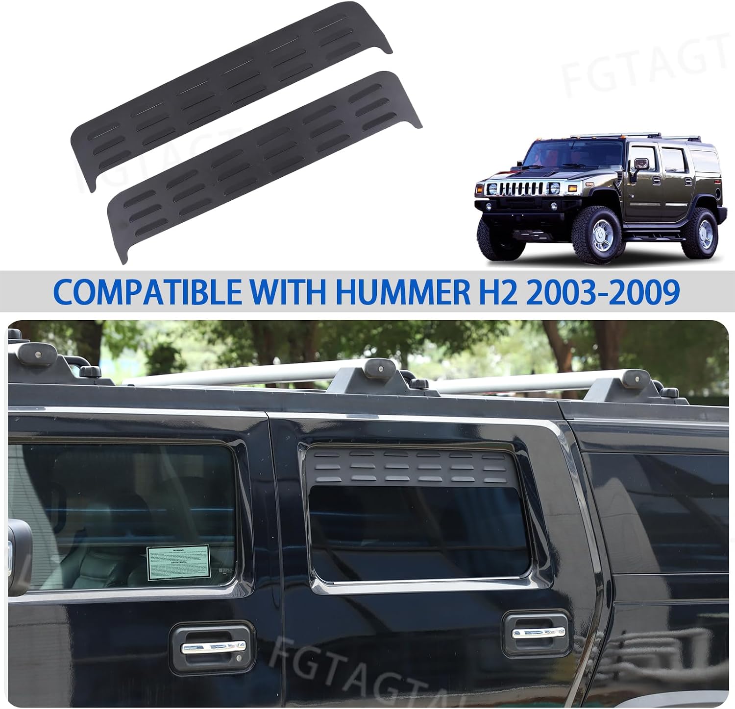 Window Air Vent Compatible with Hummer H2 2003-2009, Aluminum Rear Side Window Louvers Air Vent Shades Cover Trim Accessories, 2PCS(Fit for H2)