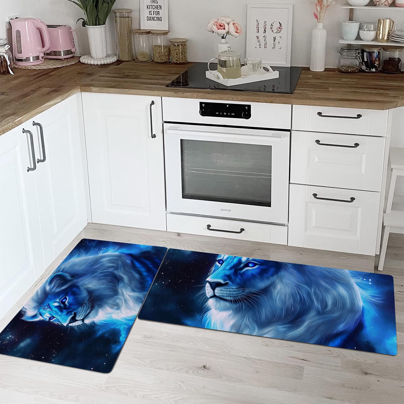 Tapis de cuisine lavable Lion Bleu lot de 2 antidérapants pour salle à manger