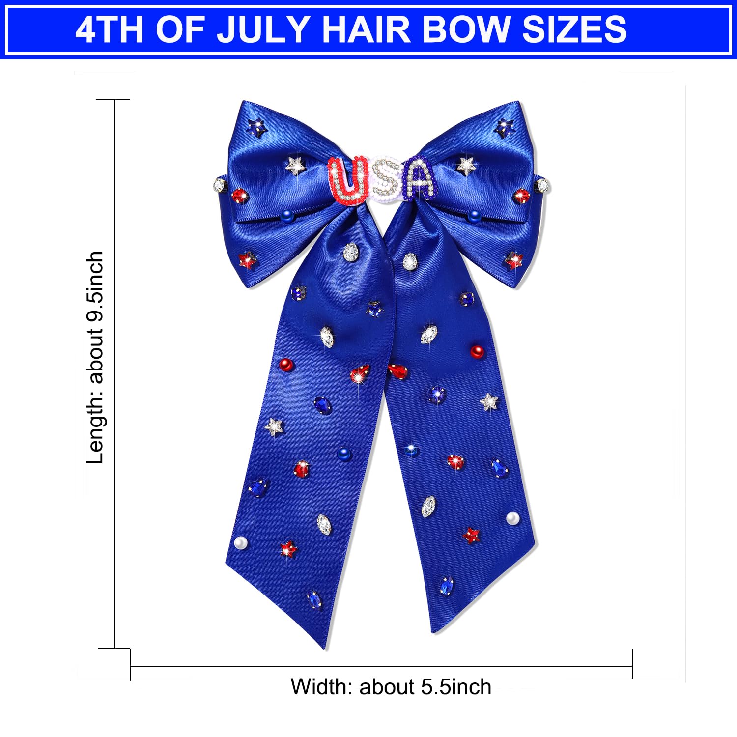 4th of July Hair Bows for Women USA Star Hair Bow Clips Jeweled Rhinestone Red White and Blue American Flag Hair Clips 4th of July Accessories Outfits (Pattern B) - Image 3