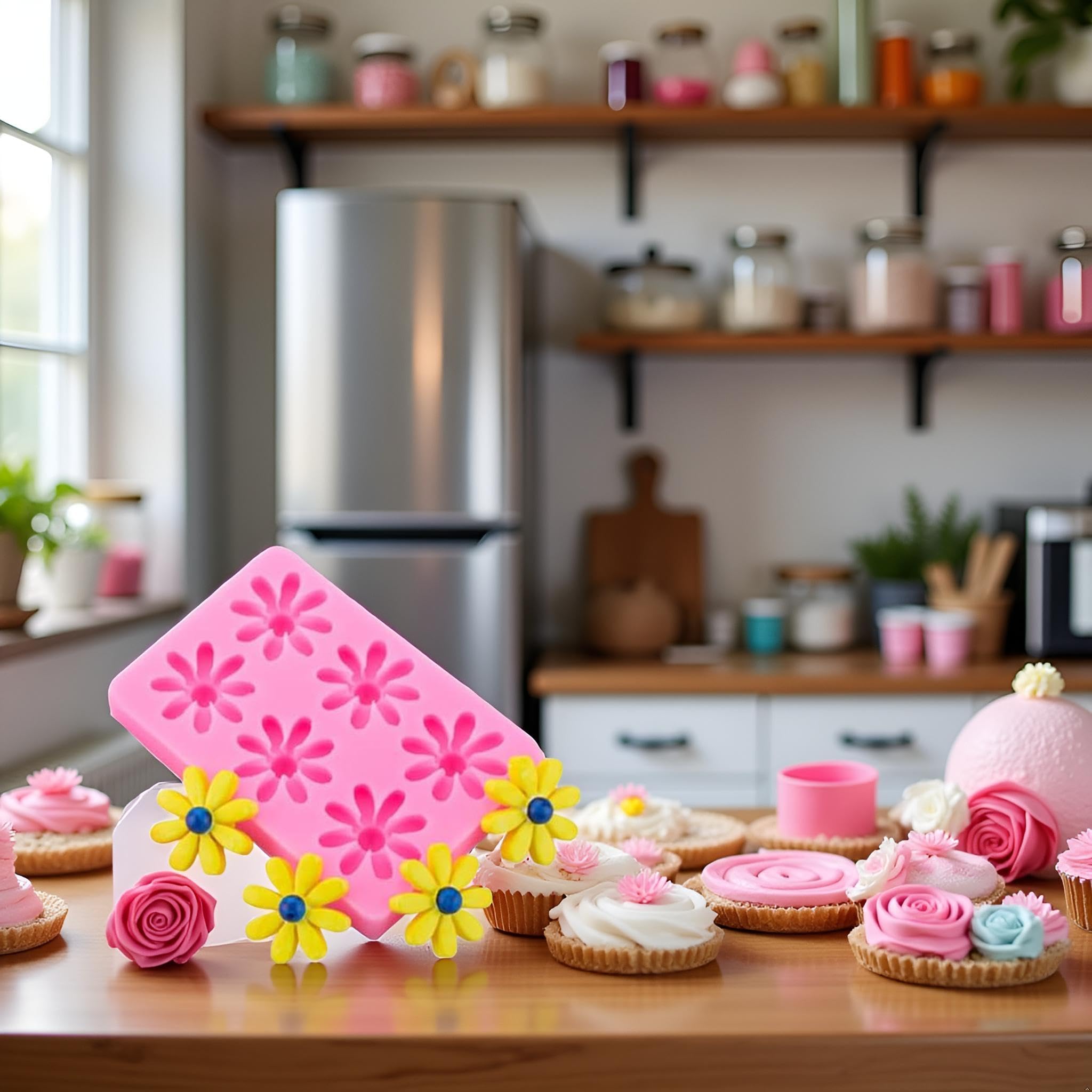 Moldes de silicona con diseño de margaritas rosas, moldes de silicona de crisantemo, formas de flores pequeñas, moldes de fondant, moldes de chocolate, moldes de resina de arcilla polimérica para