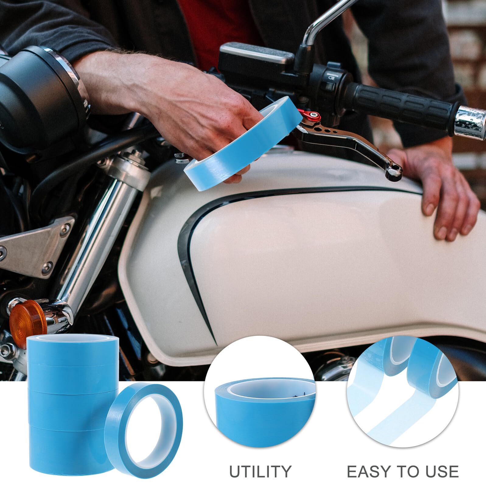 Uonlytech 5 Rollos Cinta Masking Pet Resistente Alta Temperatura Adhesiva para Pintar Automóvil Curvas Surtidos Color Aleatorio