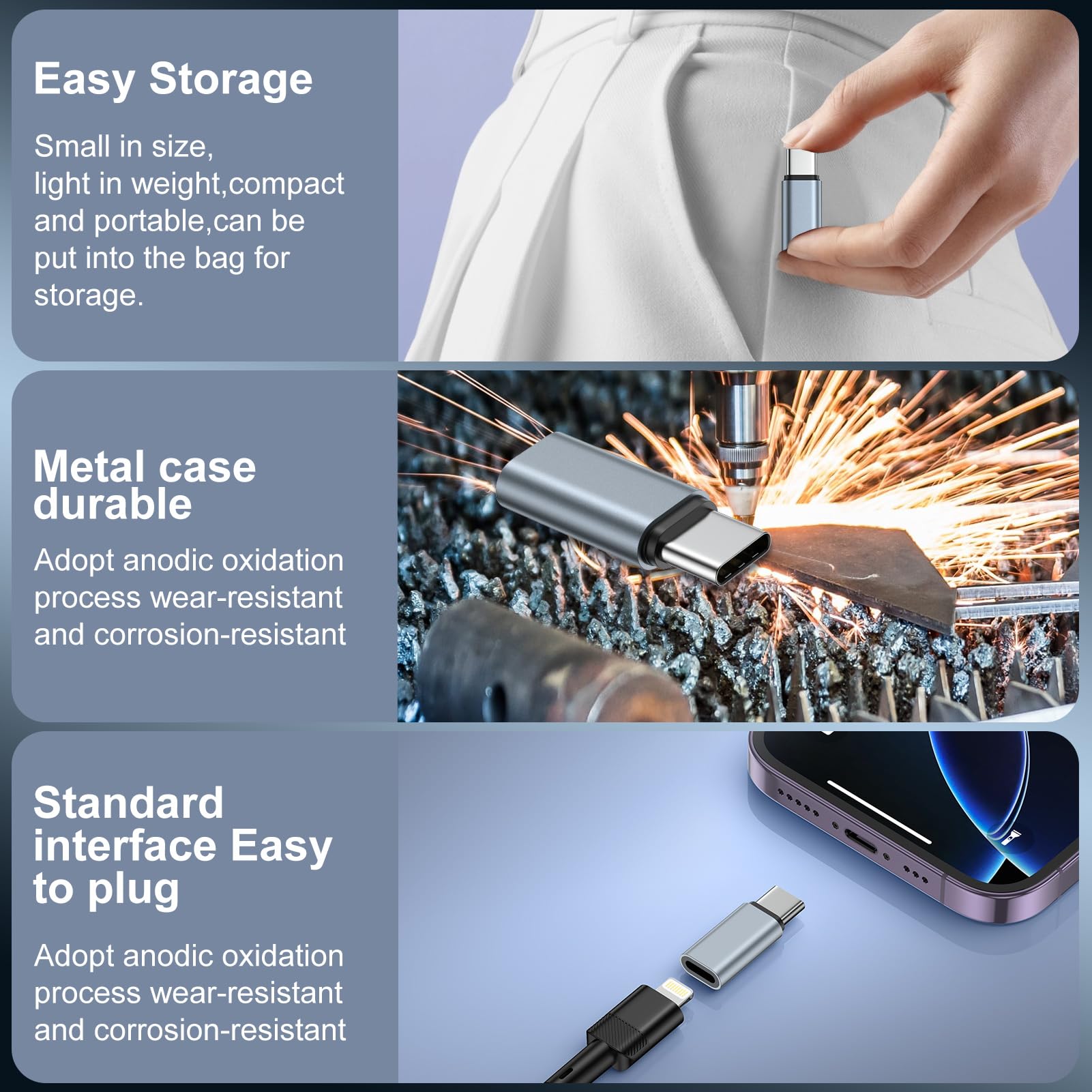2 adattatori da Lightning a USB C per iPhone 16/16 Pro Max/16 Plus/15, tipo C a Lightning con ricarica rapida e trasferimento dati per Samsung Galaxy S25 Edge/S24, non per audio/cuffie/OTG