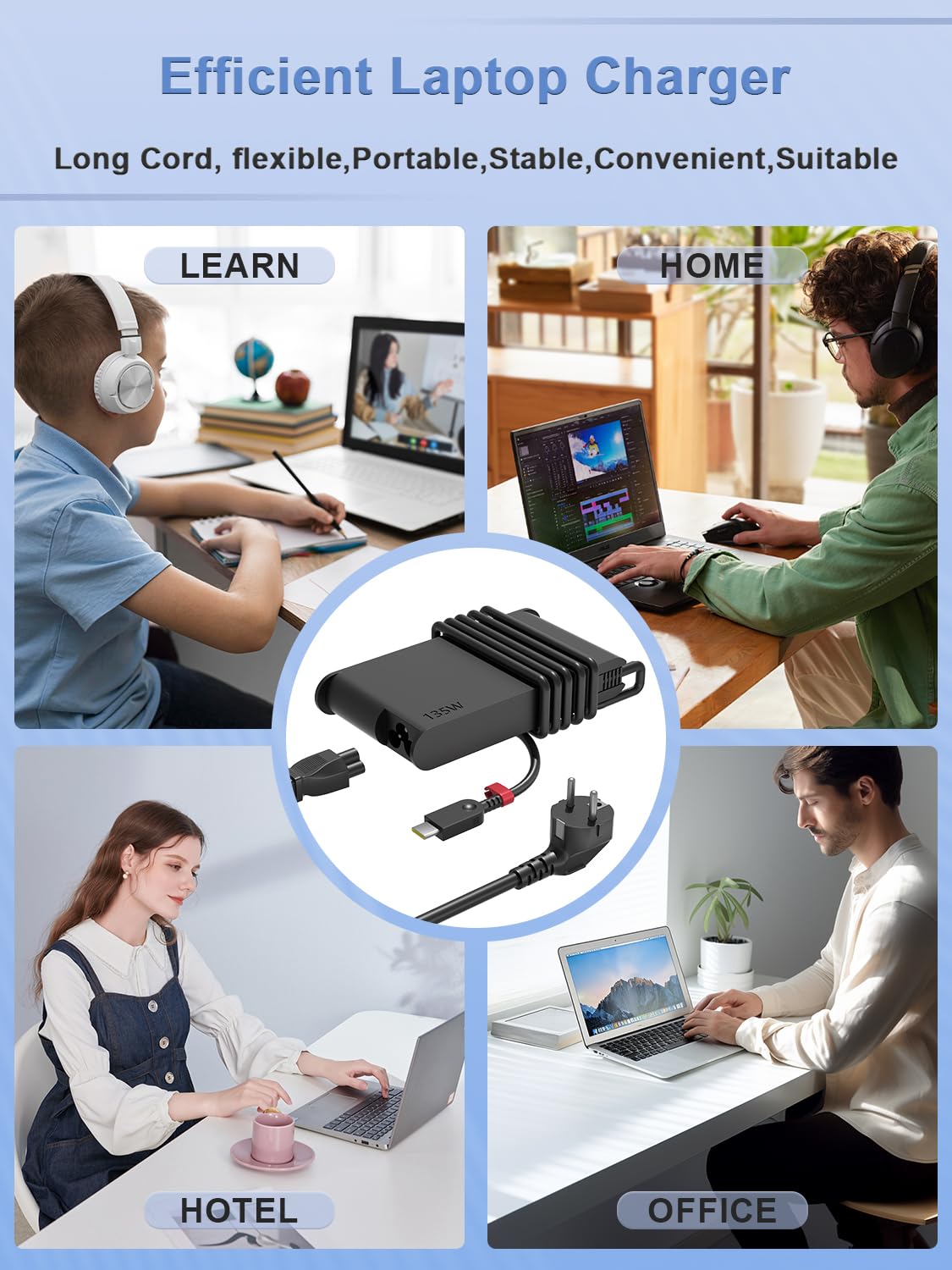 135W USB-C Alimentatore Compatibile Con Lenovo ThinkPad Z16 P16s L16 L15 E16 E15 T16 T15 Yoga Slim/Pro 7 9 & IdeaPad Pro 5 Legion Y740S Portatile ADL135YSDC3A SA10R16963 Alimentatore