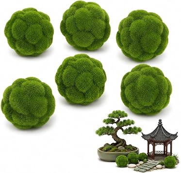 Zerodeko 6 Pcs Green Moss Balls Decorative for Bowl, Decorative Moss Balls, Lightweight Fade-Resistant Artificial Plant Spheres for Home Garden and Event Decor