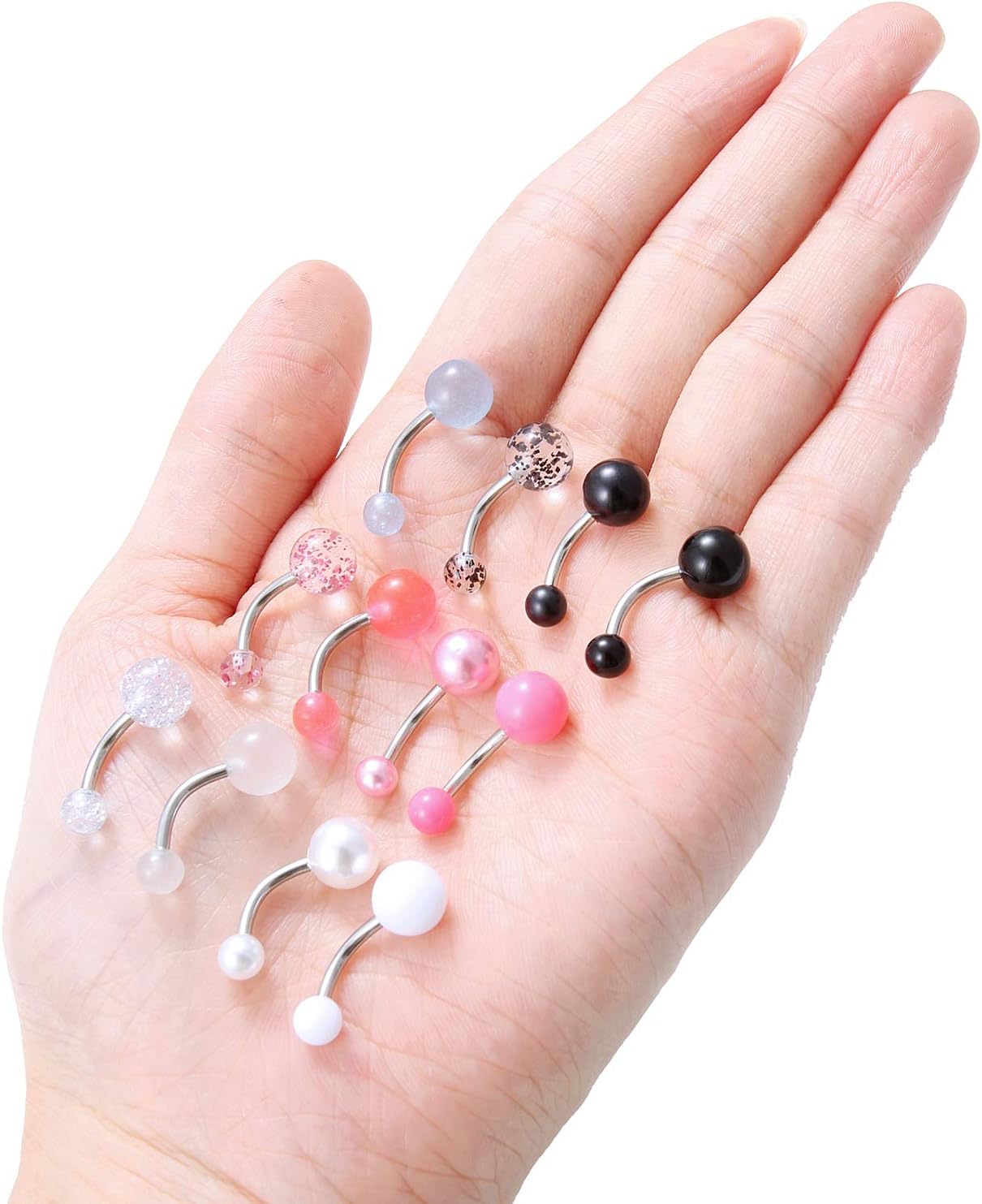 Ftovosyo 12PC Belly Button Rings Banana Barbells 14G Surgical Steel Bar Mix Color Body Piercing Jewelry for Women - Image 5