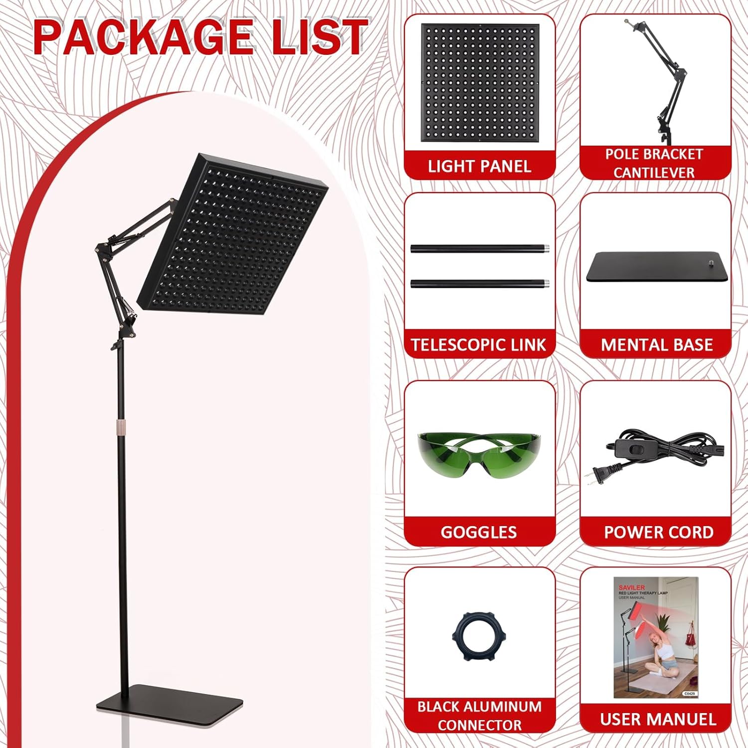 Red Light Therapy for Body and Face,660nm and 850nm Near Infrared Red Light Therapy Device,Red Light Therapy Panels with Adjustable Stand for Skin, Muscles Pain, 12.2" Square