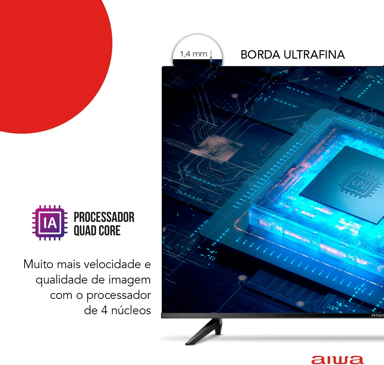 Diagram showing the dimensions of the Aiwa Smart TV 50-inch: 111.3 cm width, 70.1 cm height with stand (64.3 cm without), 22.8 cm depth with stand (3.1 cm screen thickness).