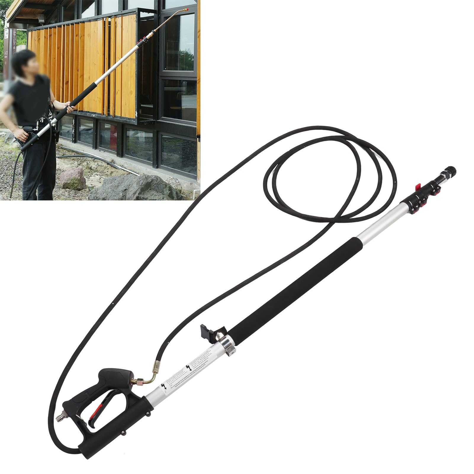Lanza Telescópica para Hidrolimpiadora, 5 Tramos, Herramienta Extensible para Limpieza de Canalones con Boquilla