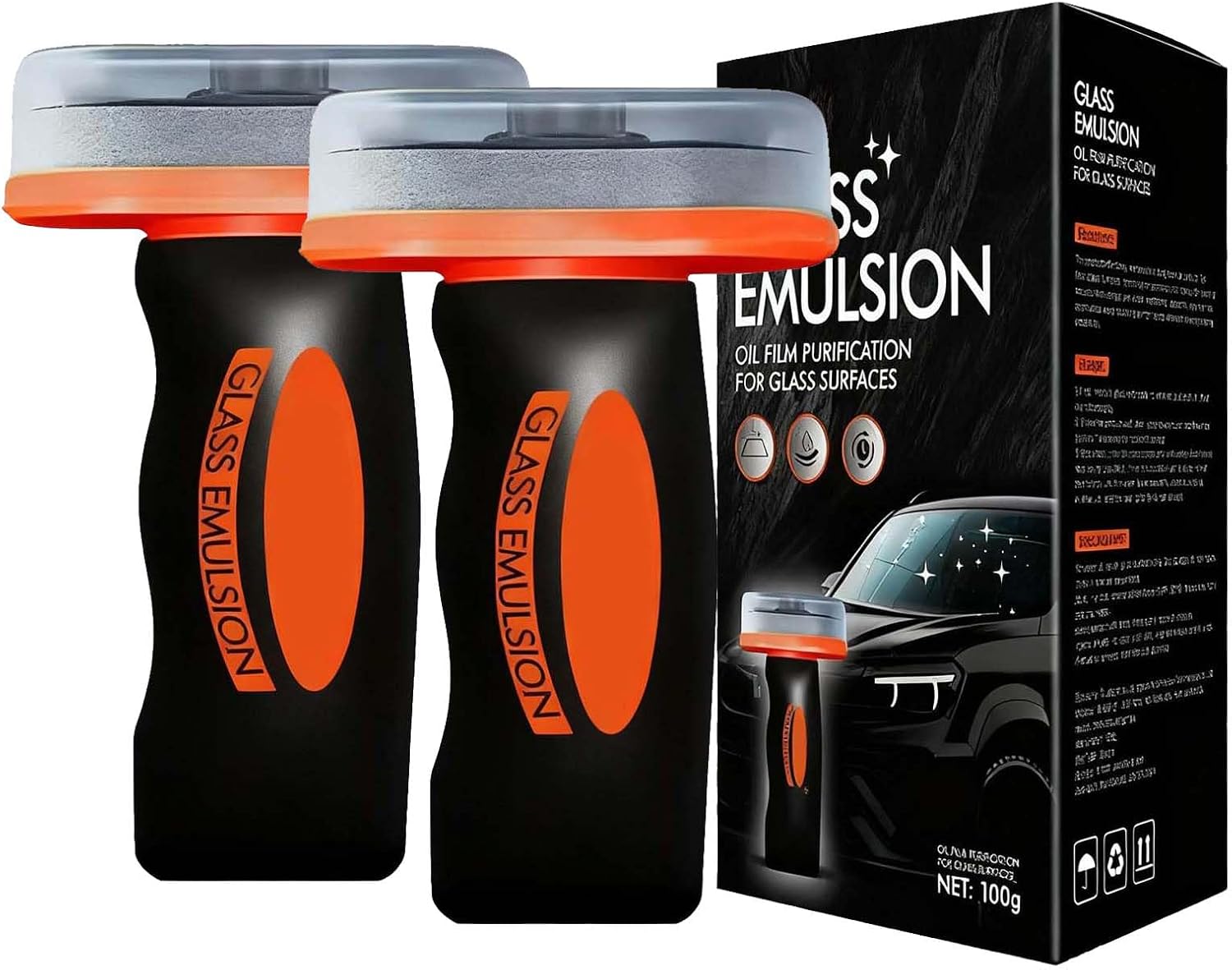 2PCS Glass Oil Film Remover for Car, Glass Emulsion Remover for Car Windshields and Windows, Car Cleaner oil Film Cleaning Brush, Glass Compound with Cleaning Board, Removes o il f ilm Smudges