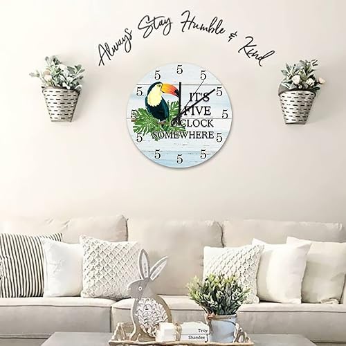Miniatura 7 de Reloj de pared de 15 pulgadas con texto "It's 5" Somewhere Parrot Clock Silent Non-Ticking Summer Tropical Sea Beach Kitchen Reloj de pared para