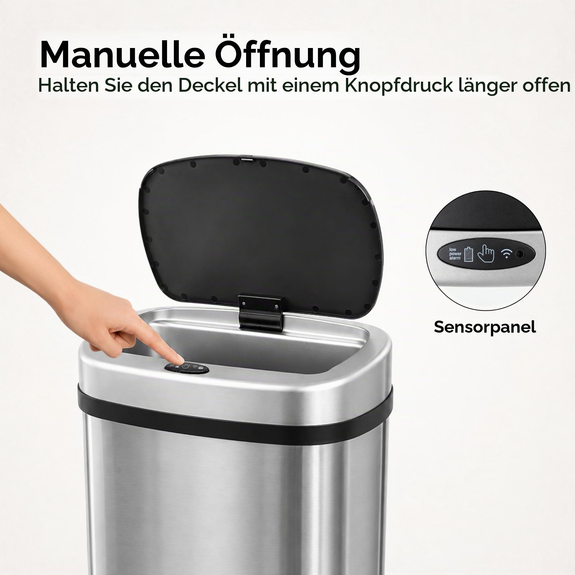 Five Stars® Abfalleimer mit Sensor - 60 Liter - Abfallbehälter aus Edelstahl - Mülleimer - Soft-close Deckel - Silber