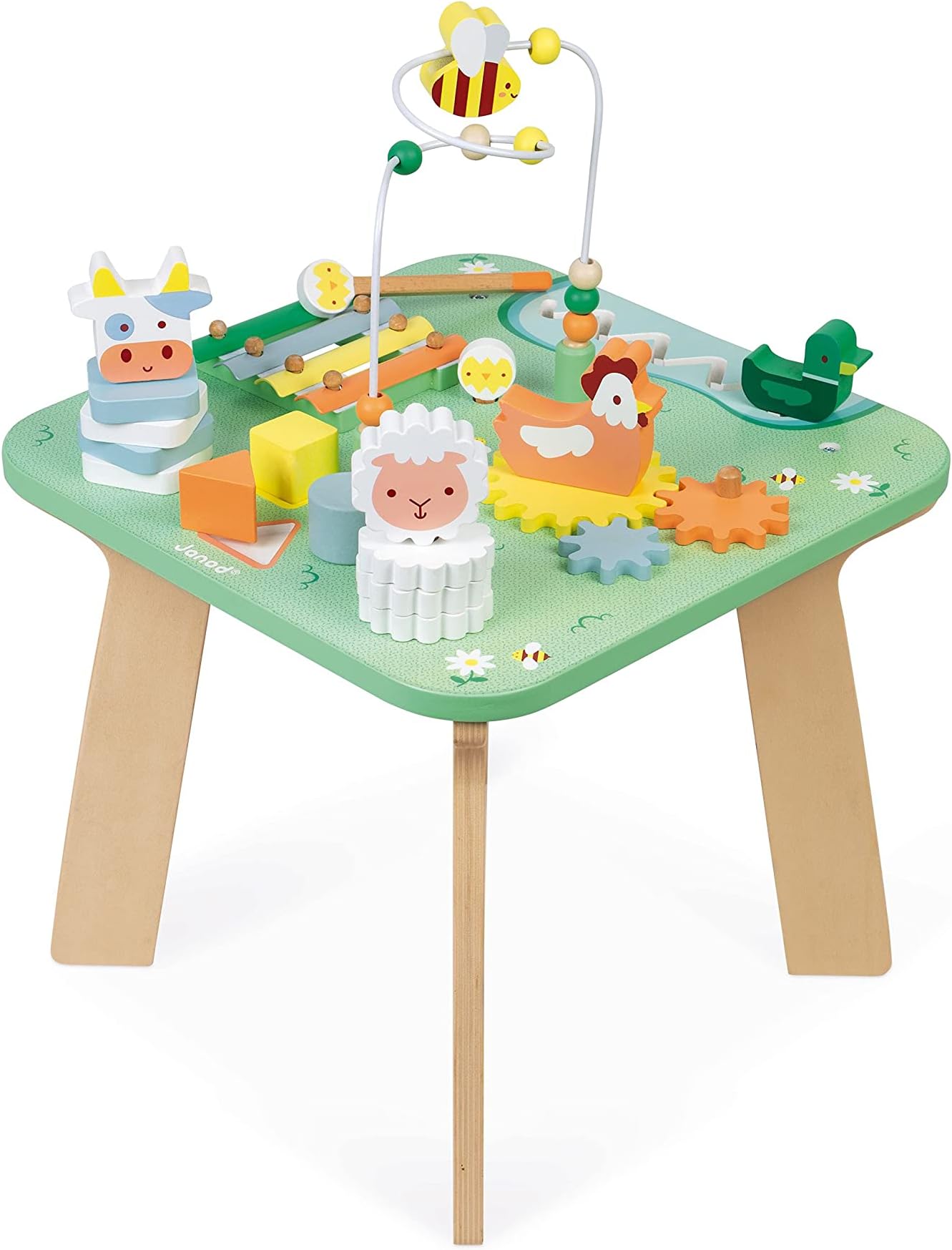 Jolie Prairie Activity Table - 7 Babyhood Activities - Multi-Game Wooden Table, Farm Theme - Fine Motor Skills Development and Musical Awakening - Water Based Paint - from 1 Year Old, J05327