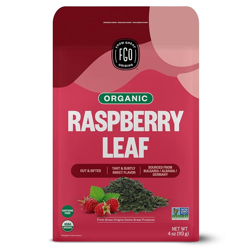 FGO Chá de Folhas de Framboesa Vermelha Orgânicas, Cortadas e Peneiradas, Sem Cafeína, 113,4 g