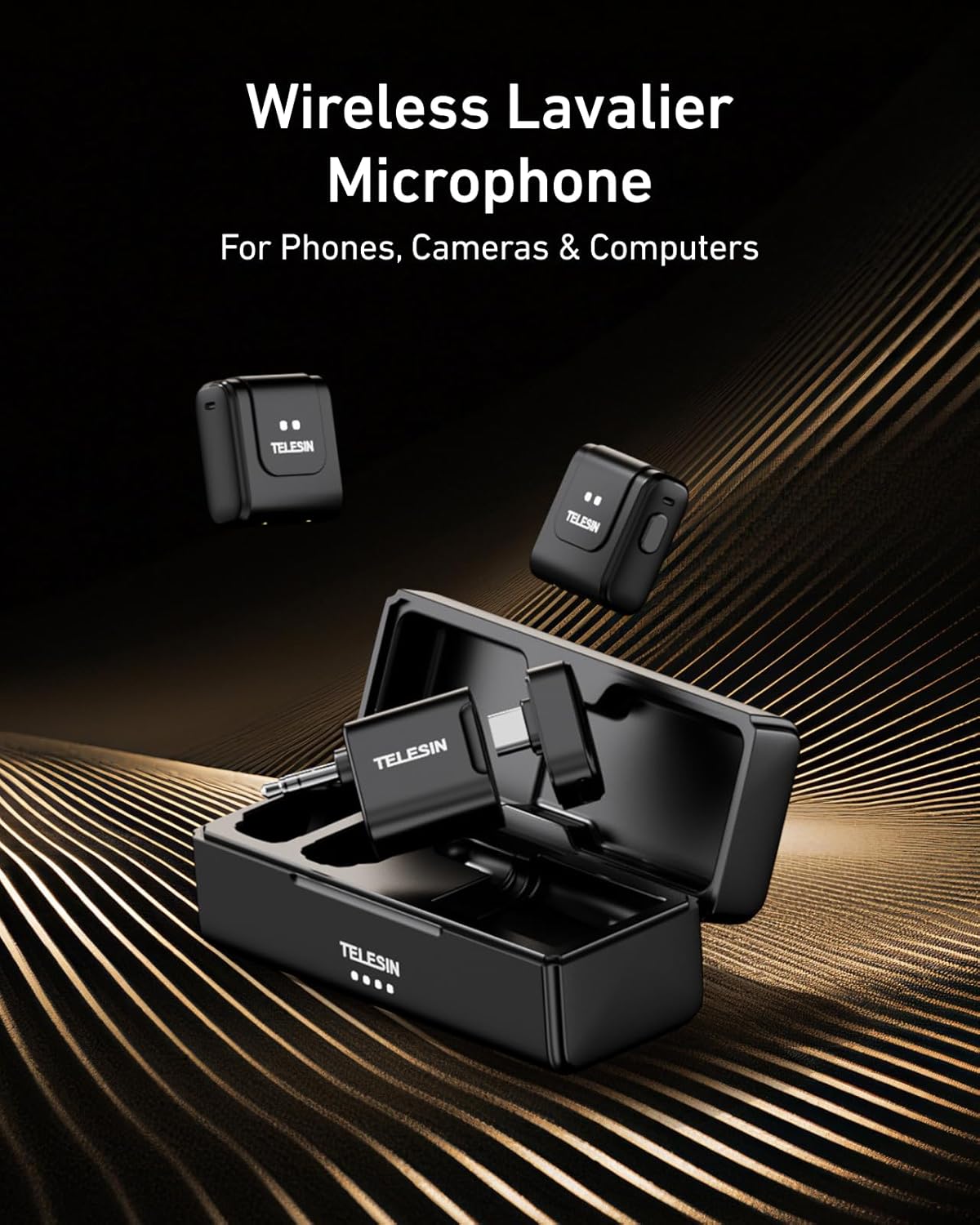 TELESIN Wireless Lavalier Microphone with Charging Case, one-Click Noise Reduction 32KHz 24Bit 22H Battery for Video Recording Type C Fit iPhone 17 16 15 14 Series/SamrtPhone/PC/Laptop/Camera