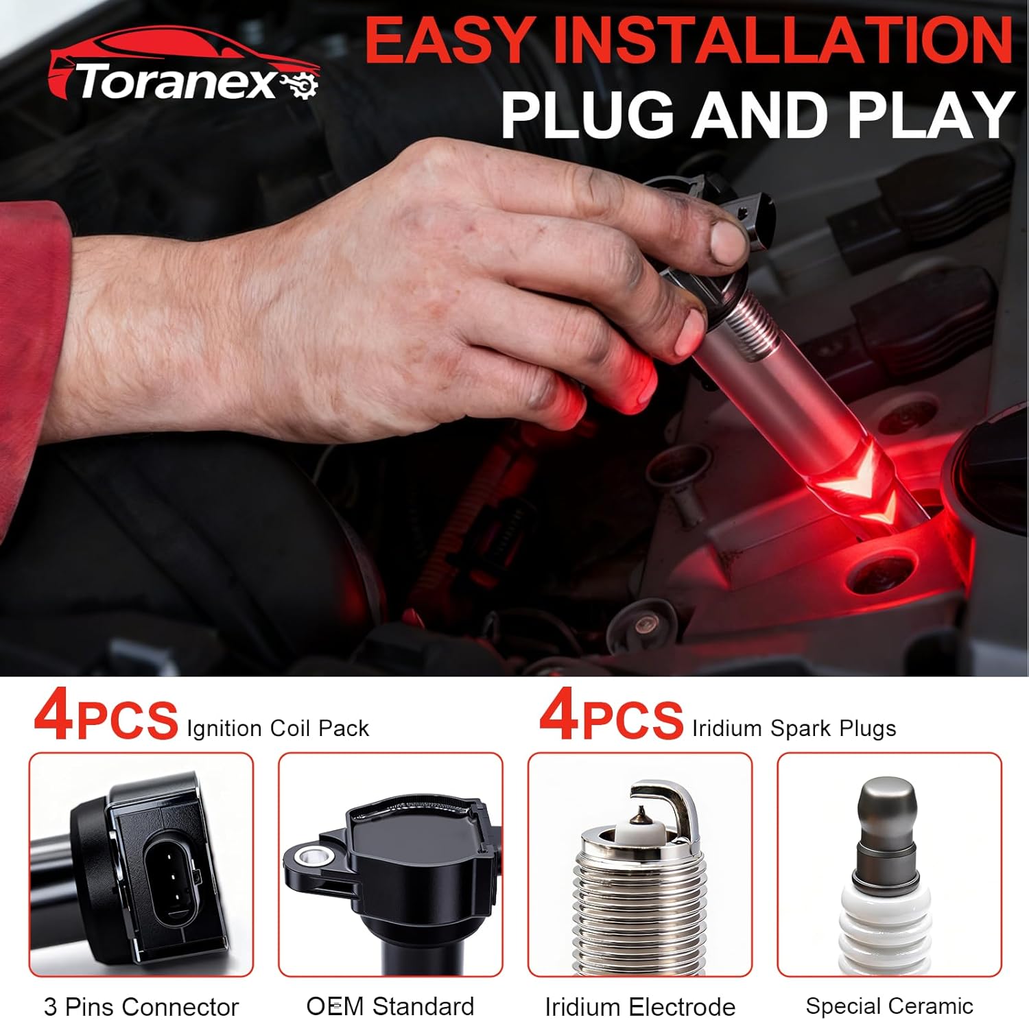 UF557 Ignition Coil Pack & 4503 Iridium Spark Plug for 07-17 Jeep Compass Patriot/11-14 Chrysler 200, 07-10 Sebring/Dodge 08-14 Avenger, 07-12 Caliber, 09-19 Journey Replaces# C1587, 5C1644, Set of 4