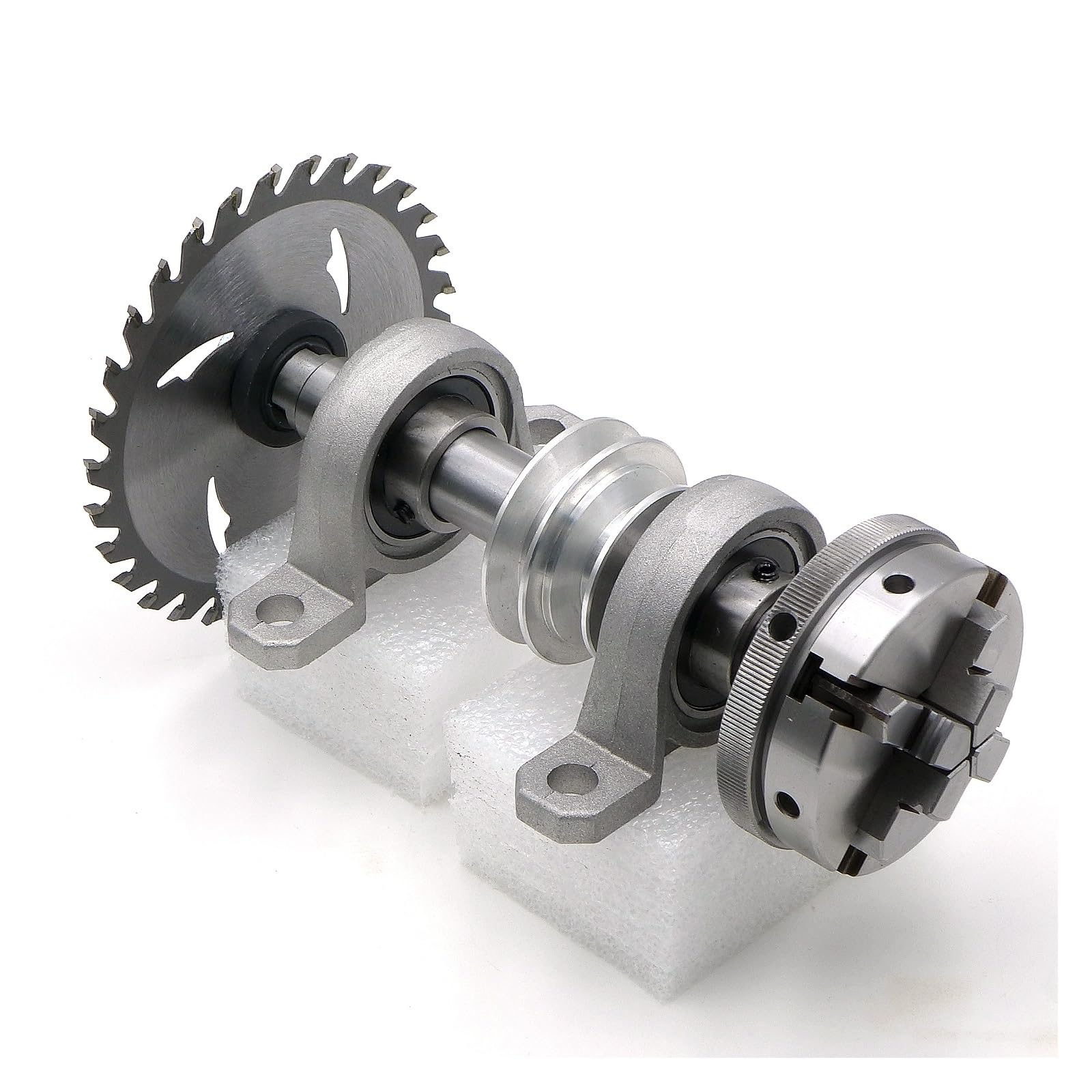 Polea de eje rosca M14x1mm M14, 2 rodamientos, cabezal torno madera DIY con 4 mordazas, K02-65 hoja sierra pulgadas(A K02-65 4 Jaw Chuck)