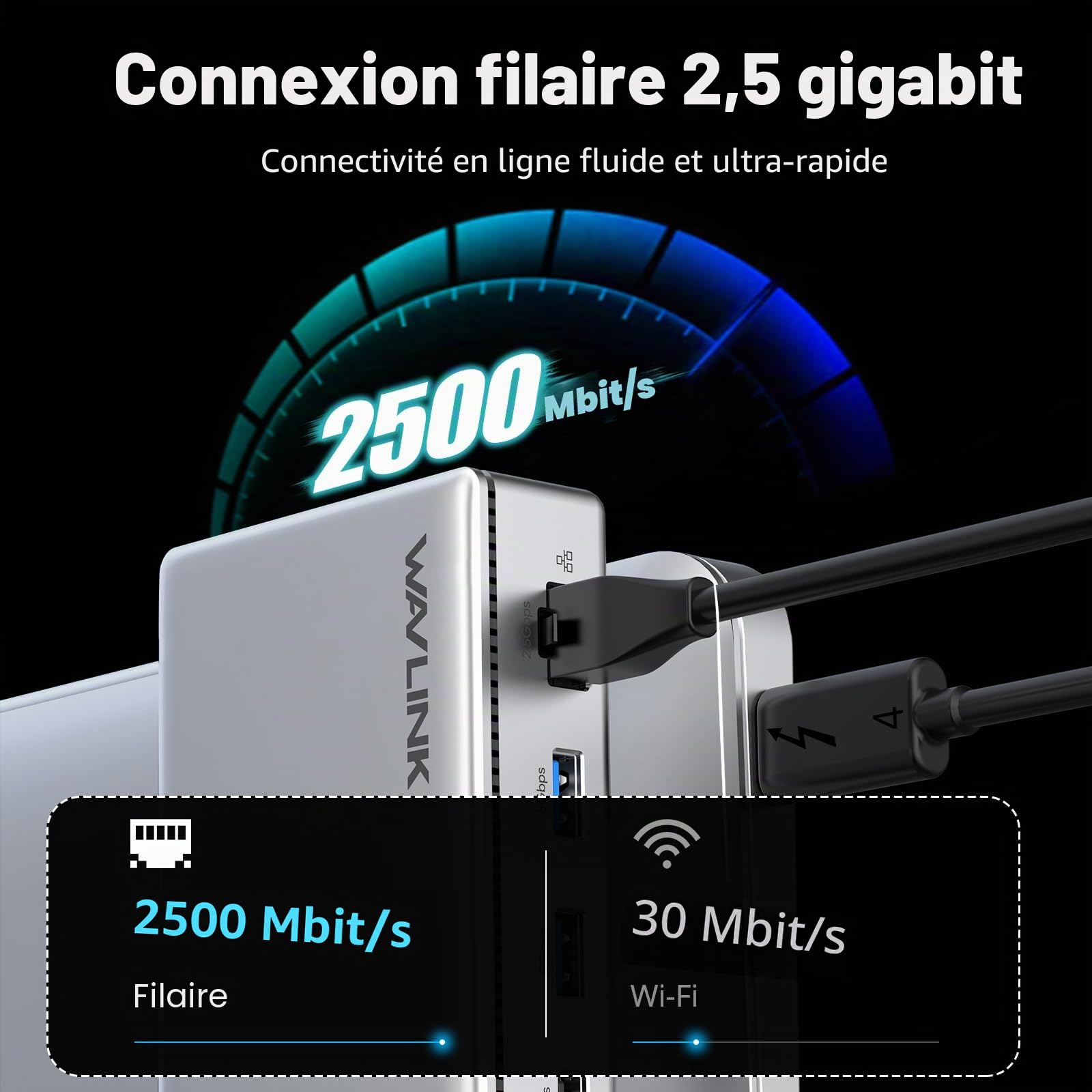 WAVLINK Station d'accueil Thunderbolt 4 13-en-1, 96W PD, 8K / Triple 4K, 2 Ports TBT4, 2 Ports HDMI, 4 Ports USB-A, USB-C 10 Gbit/s, Ethernet 2.5G, SD/TF, Audio, Compatible Mac et Windows