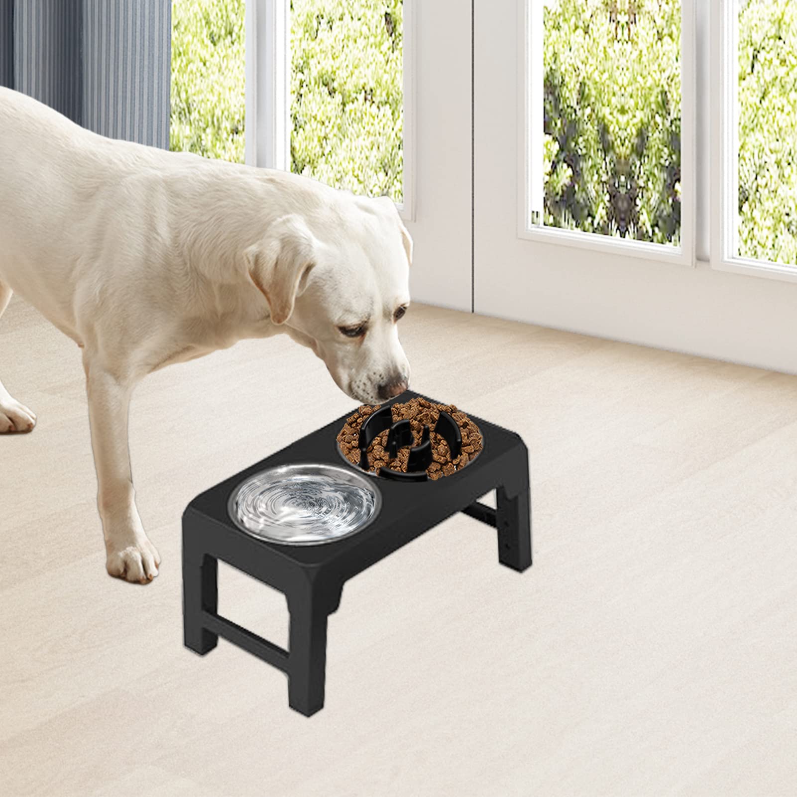 Ciotole rialzate per cani, 4 ciotole rialzate in altezza con doppia ciotola in acciaio inox per cibo e acqua, regolabile a 4 altezze 30 cm, 25,9 cm, 22,1 cm, 8,1 cm, per cani e gatti di taglia