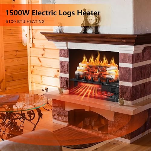 Miniatura 7 de R.W.FLAME Calentador eléctrico de leña para chimenea, insertos de chimenea de 20 pulgadas con sonido crujiente, brillo de 5 llamas, calentador de